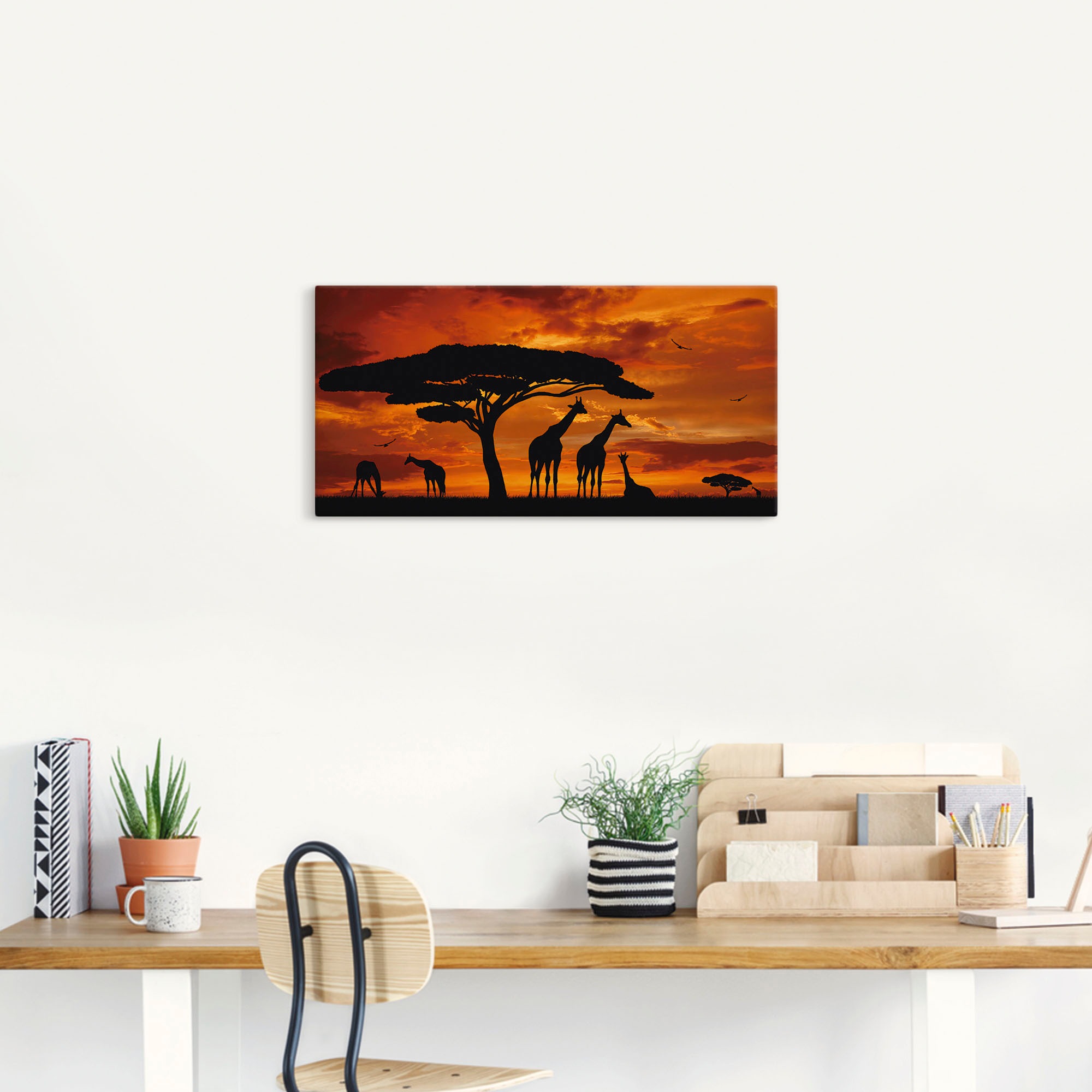 Artland Wandbild »Herde von Giraffen im Sonnenuntergang«, Wildtiere, (1 St.), als Leinwandbild, Poster in verschied. Größen