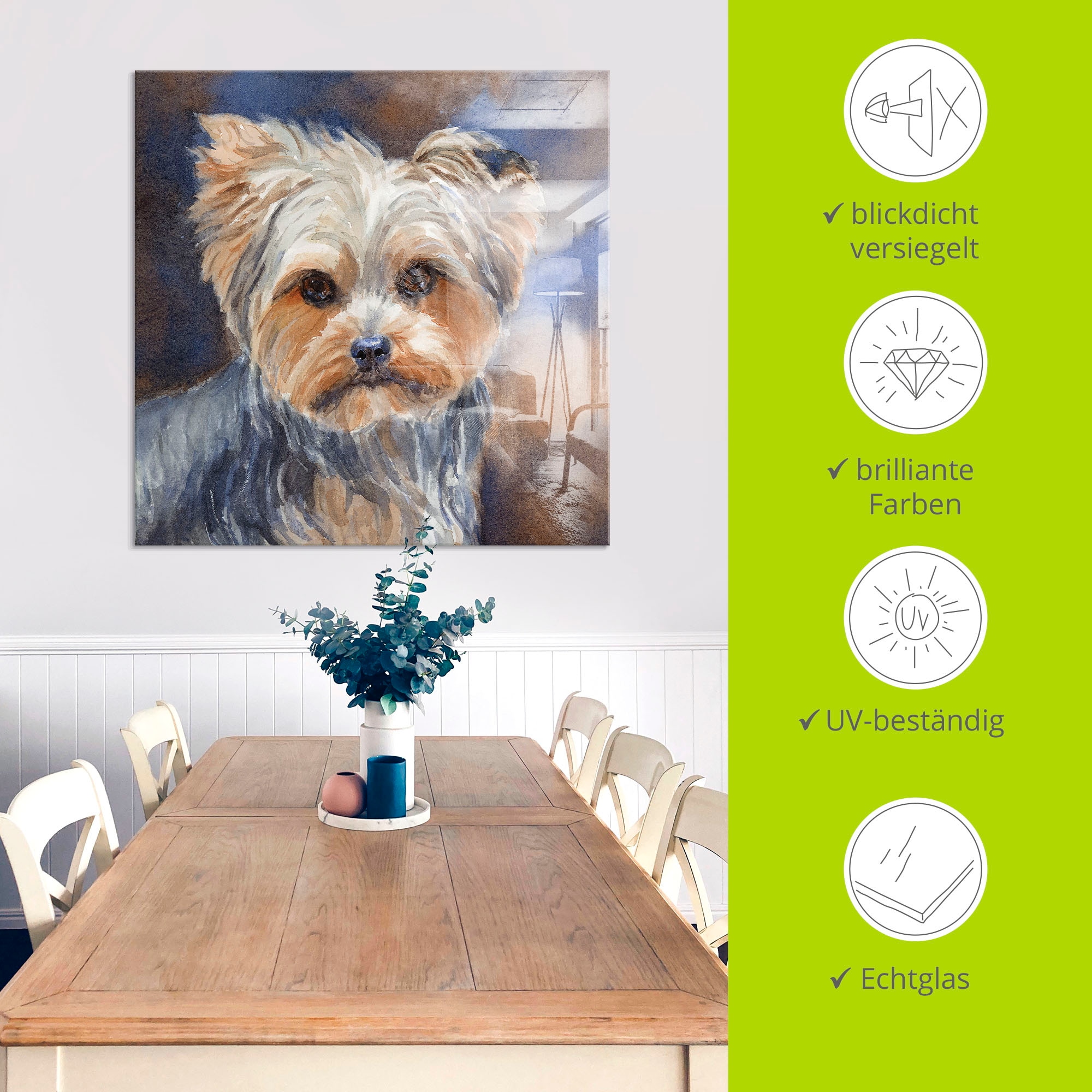 Artland Glasbild »Sadie Belle Yorkshire Terrier«, Haustiere, (1 St.), in verschiedenen Größen