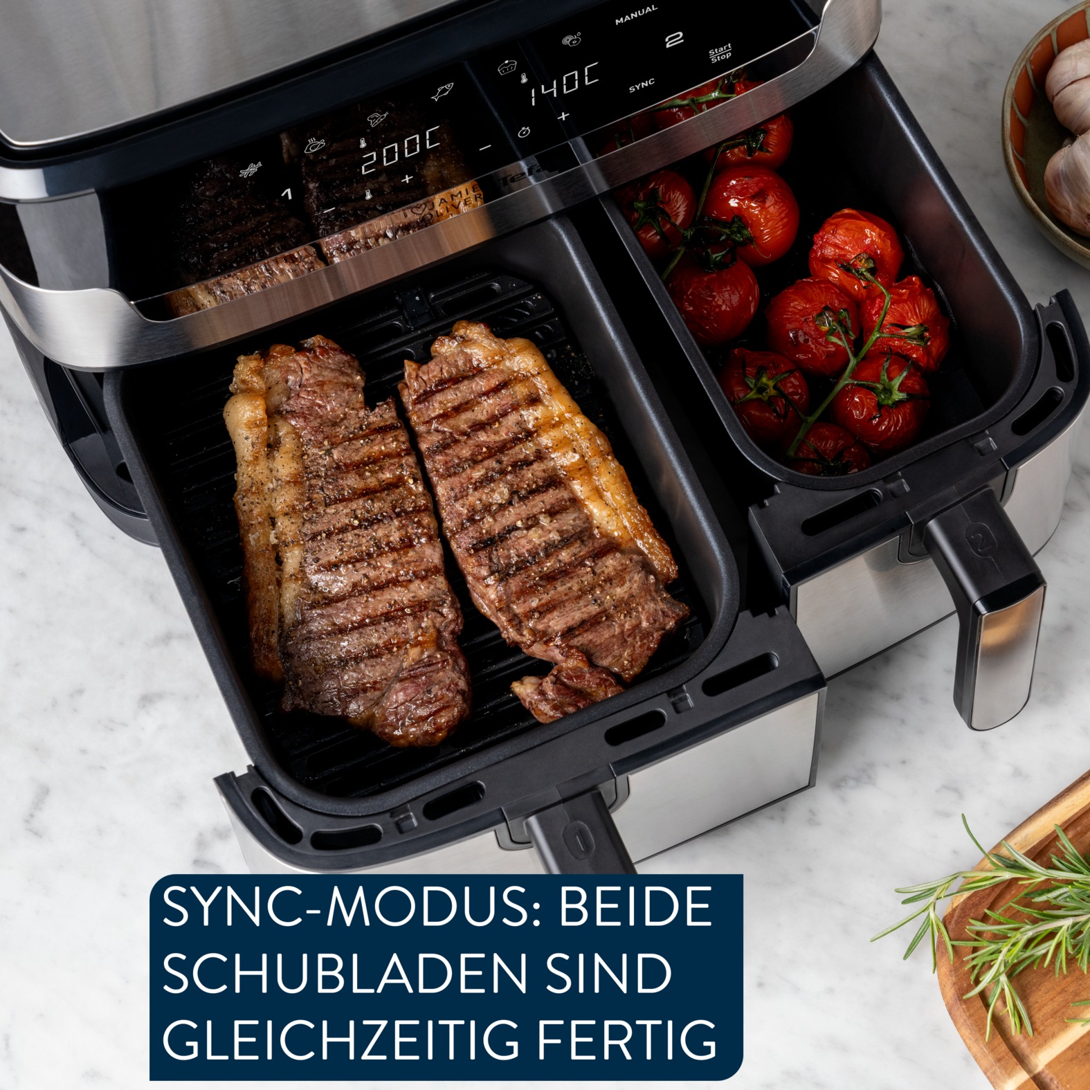 Tefal Heißluftfritteuse »Jamie Oliver by Tefal EY90JDE Dual Easy Fry & Grill«, 2700 W, Heissluftfritteuse Doppelkammer, 8 automatische Programme, EY90JDE