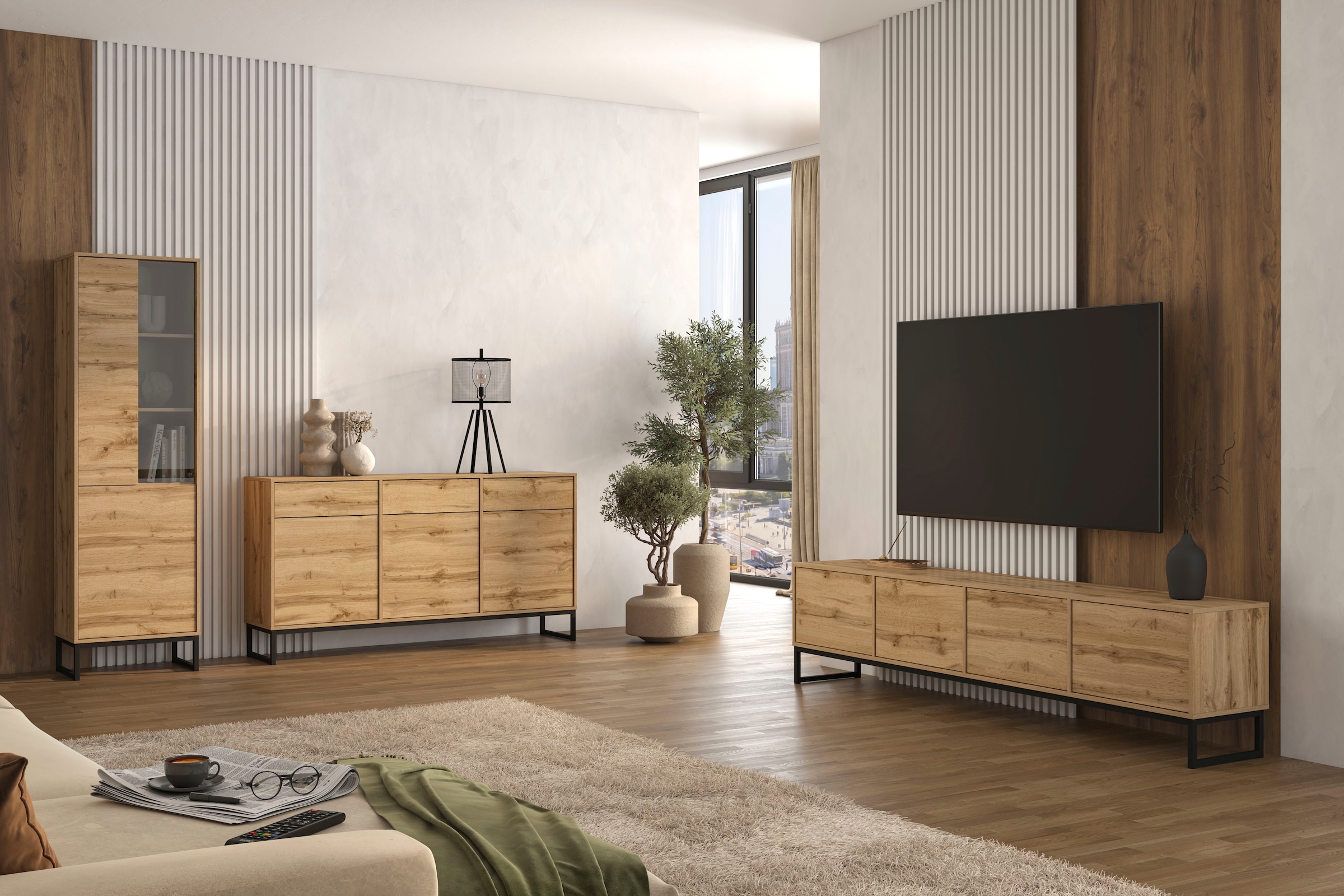 OTTO home Lowboard »Loft, Breite 208,5 cm, TV-Board mit 4 Klappen, Metallkufen« TV-Kommode mit viel Stauraum, push-to-open-Funktion