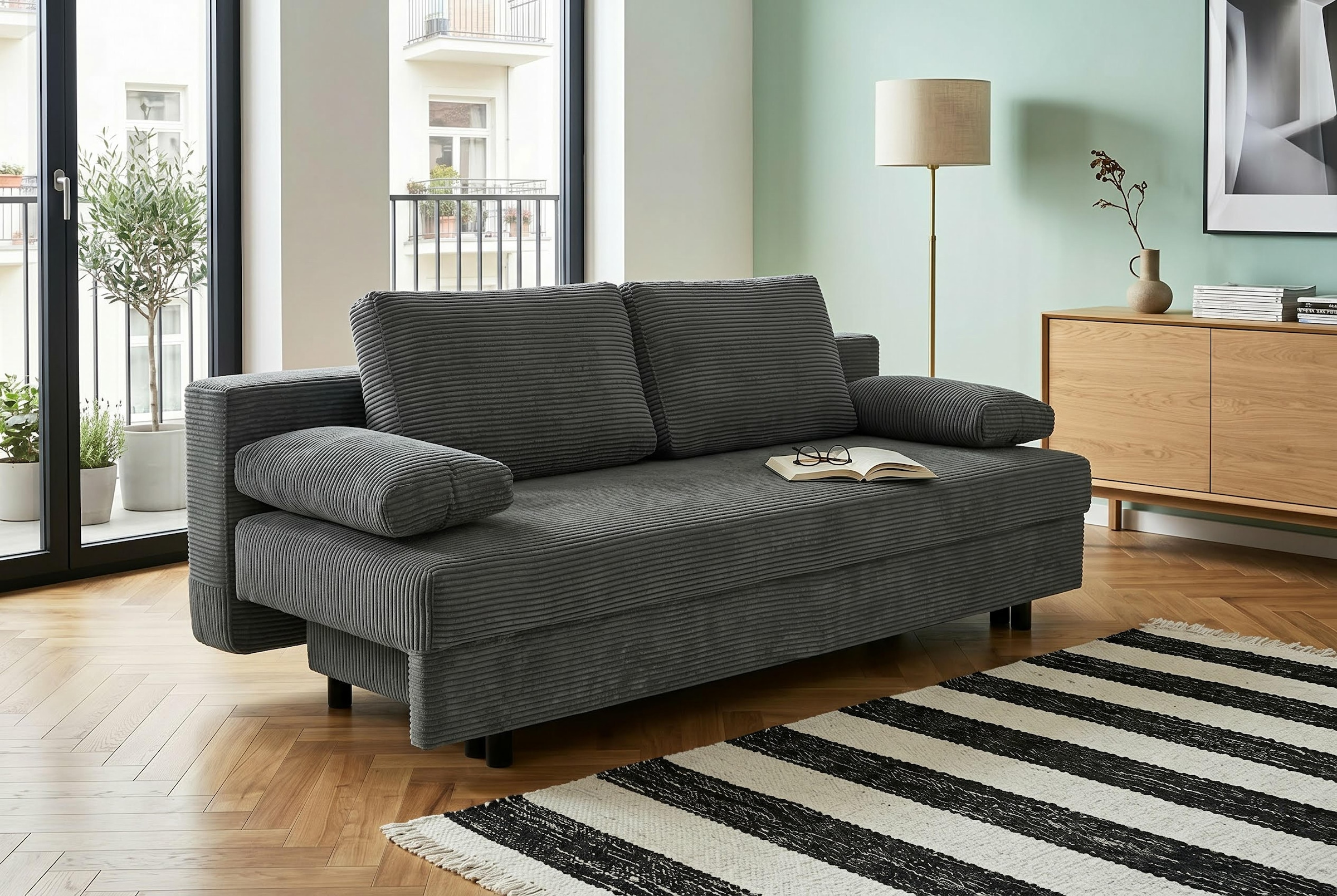 OTTO home Schlafsofa »ONNIKO Cord, Breite: 192 cm, Liegefläche 121x192 cm, softer Cord-Bezug« mit Bettfunktion & Bettkasten