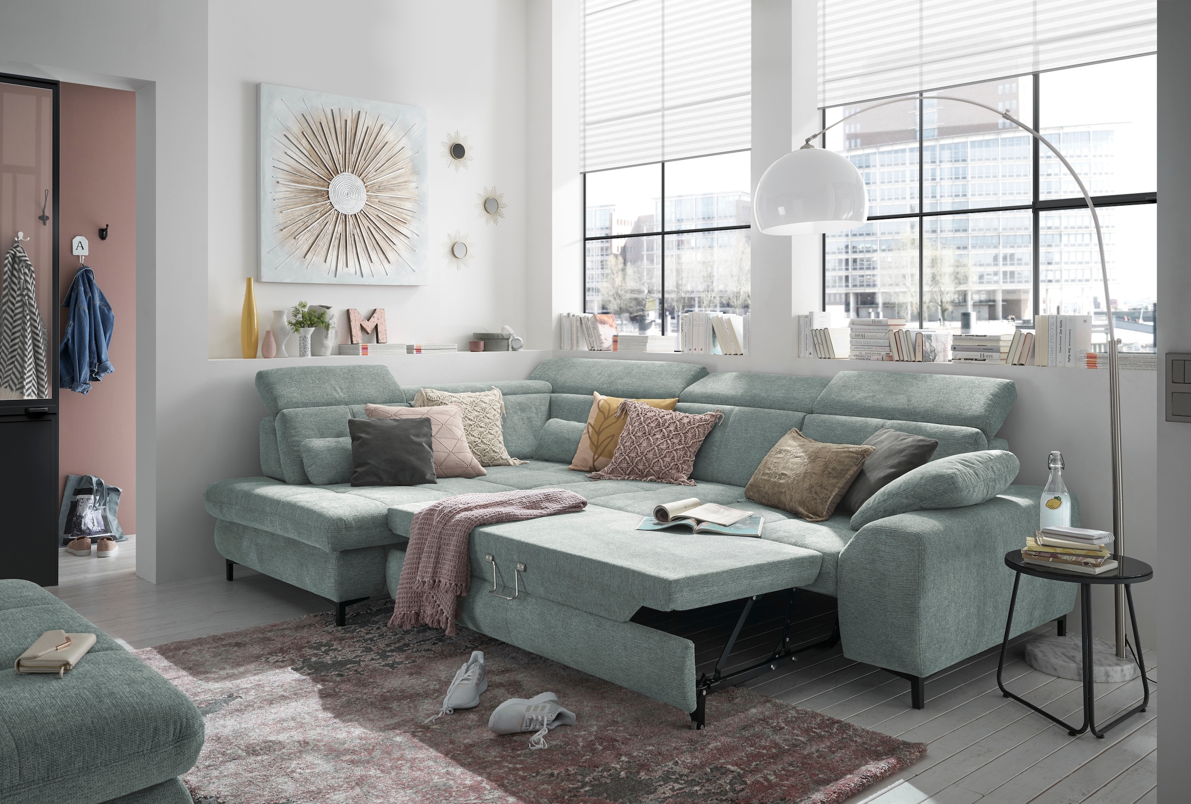 set one by Musterring Ecksofa »SO 3400 Sitzhöhe 47cm oder 49cm, Sitztiefe verstellbar, B/T 317/220 cm«, Kaltschaumpolsterung, Flachgewebe, whlw. mit weiteren Funktionen