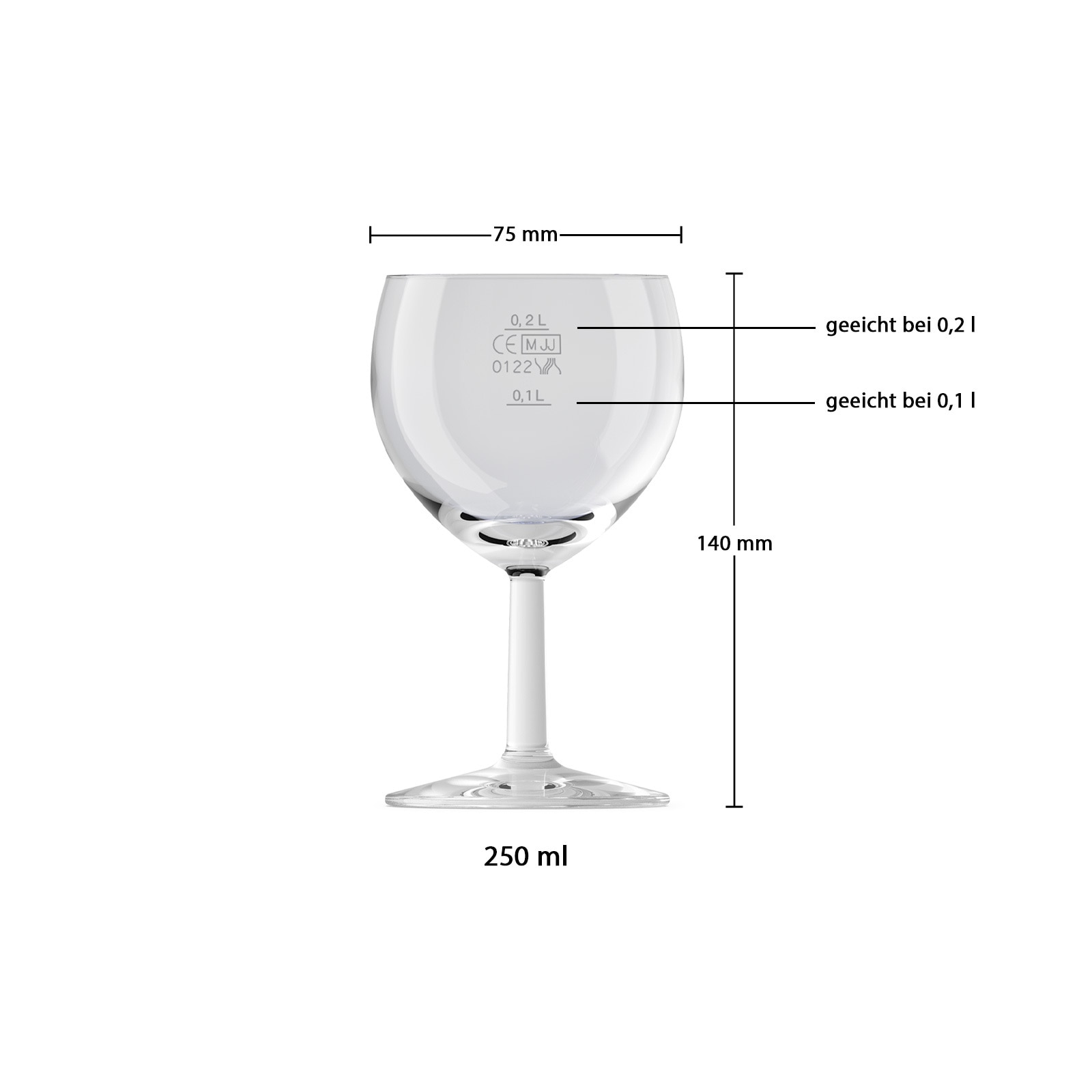 van Well Weinglas »Weingläser geeicht Ballon Profi 0,1 l + 0,2 l 12er Set transparent« Spülmaschinenfest, Geeicht