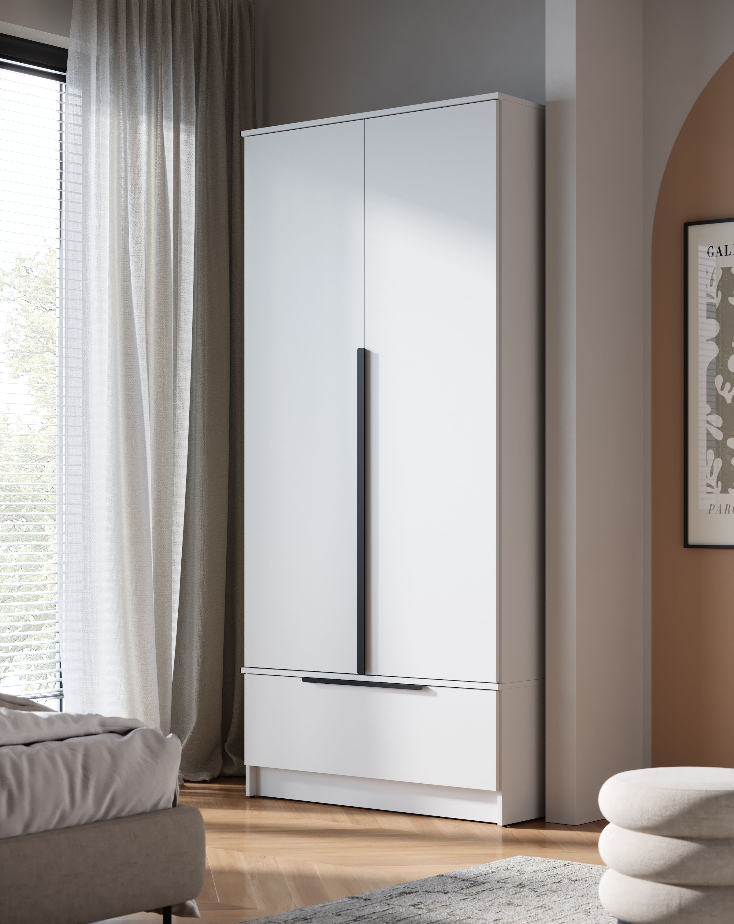 Home affaire Kleiderschrank »Spirit Kleiderschrank mit Schublade und Stauraum« Mit schwarzen Metallgriffen und 2 Kleiderstangen