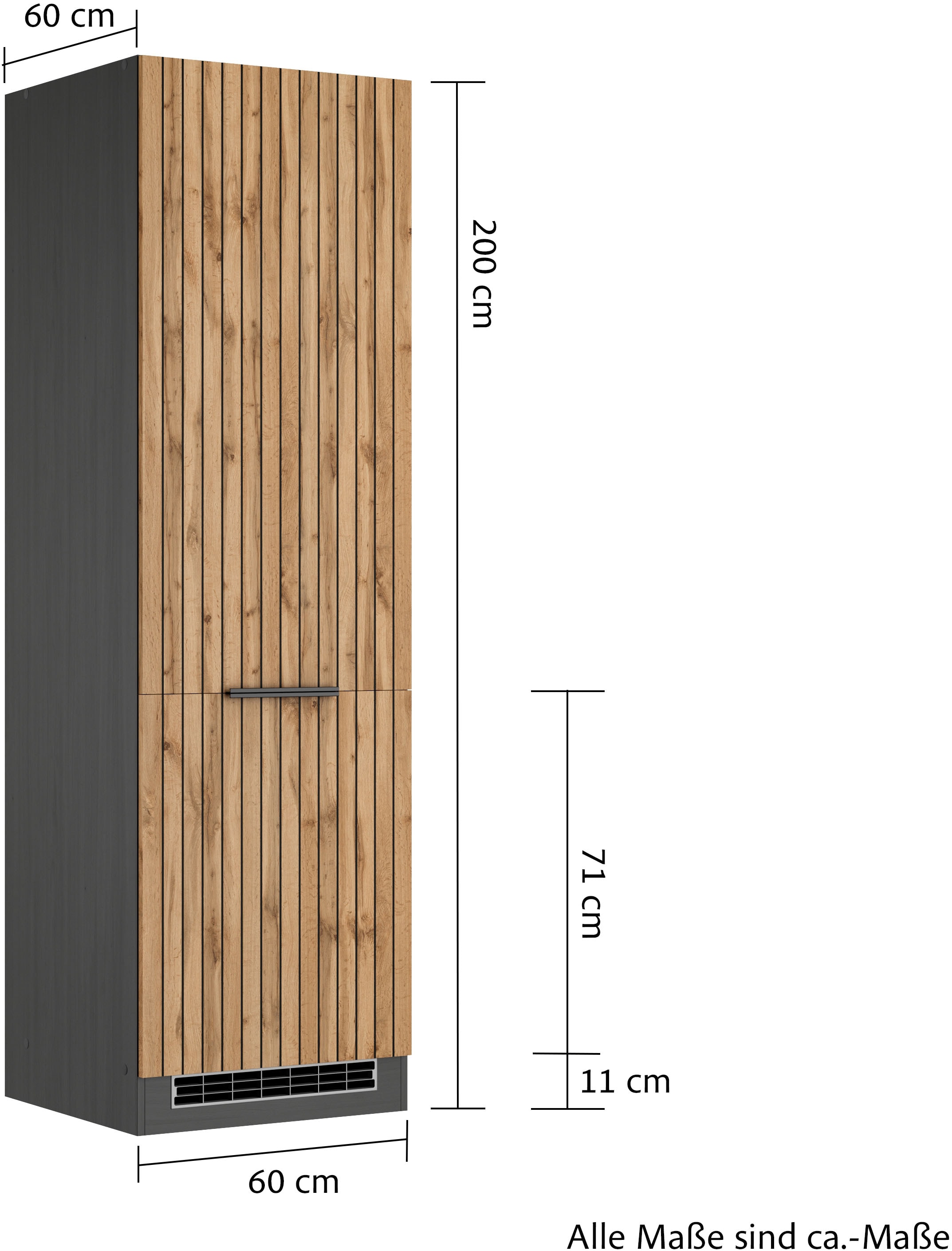 KOCHSTATION Kühlumbauschrank »KS-Lagos«, Breite/Höhe 60/200 cm, mit 2 Türen und 1 offenen Nische