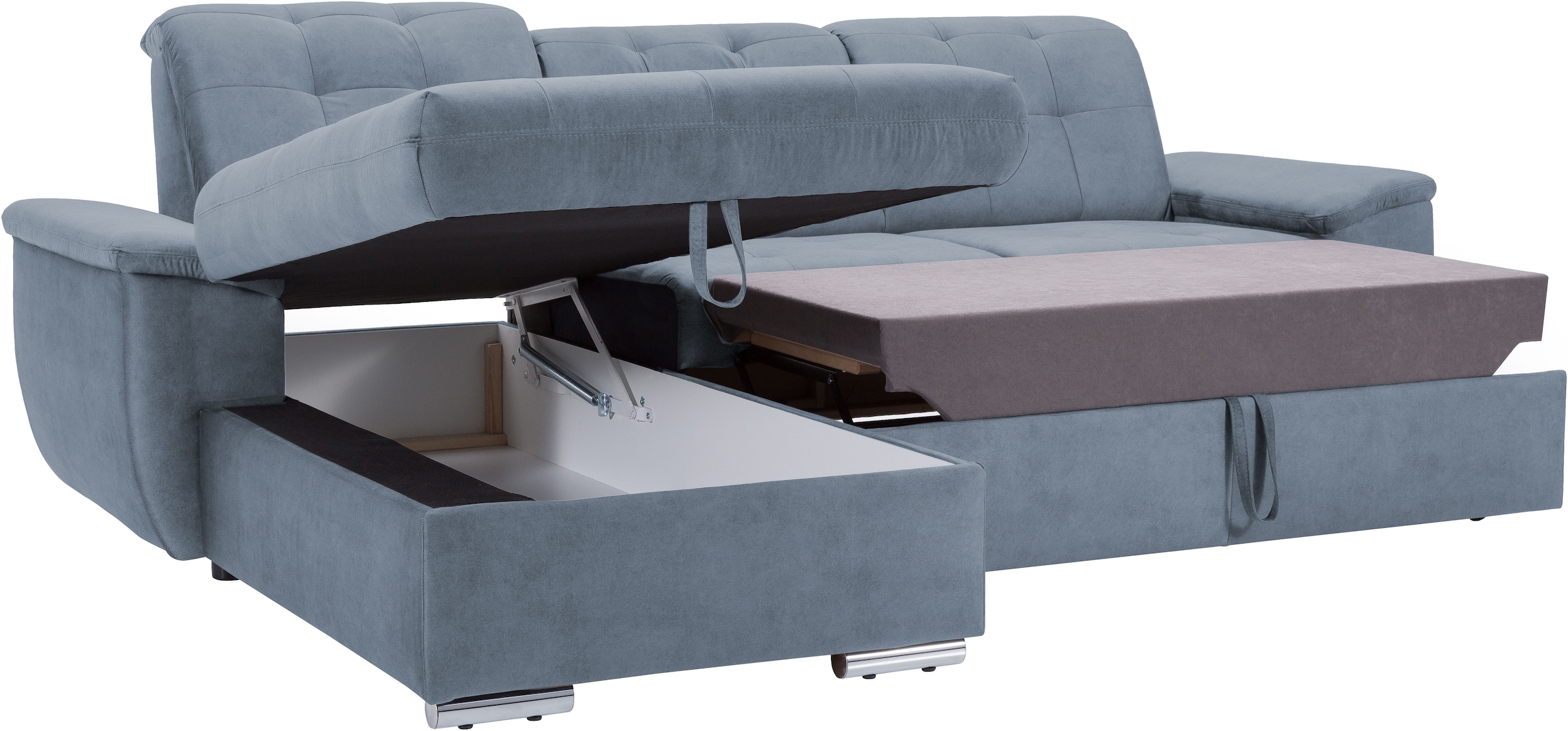 exxpo - sofa fashion Ecksofa »Derby Inkl. Kopfteilverstellung, wahlw. Bett & Bettkasten, L-Form«, EXTRA an Komfort zum Relaxen, Entspannen und Wohlfühlen