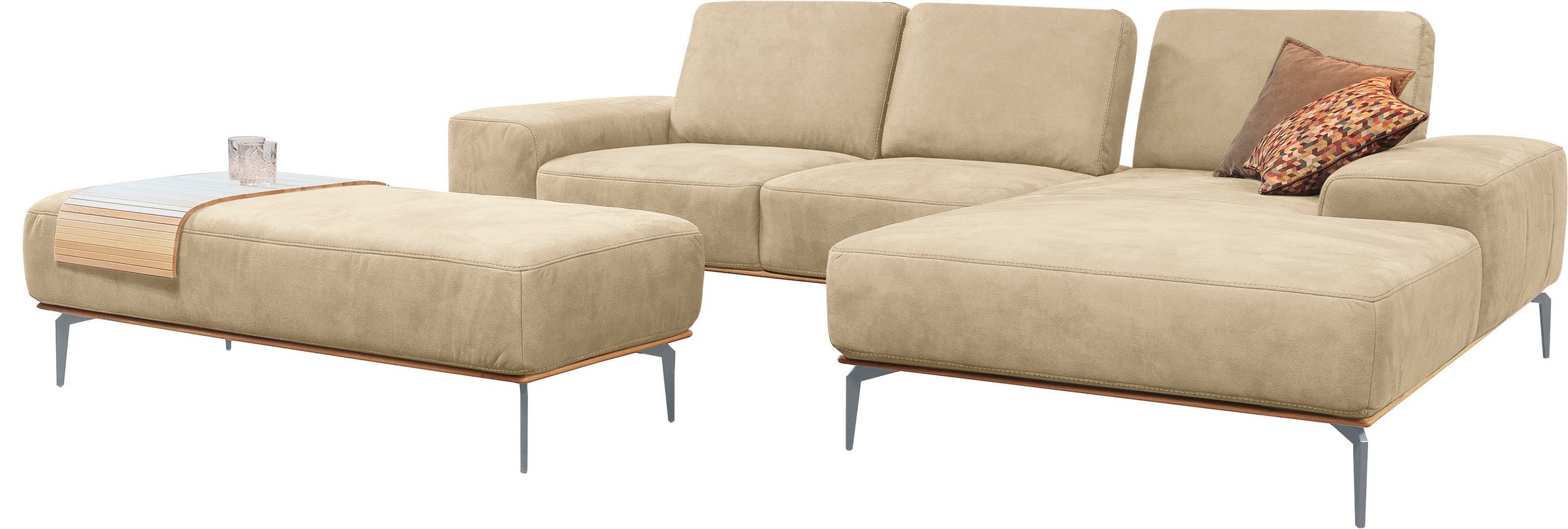 W.SCHILLIG Ecksofa »run, Designsofa mit tollem Sitzkomfort, bequem, L-Form«, mit elegantem Holzsockel, Füße in Silber matt, Breite 279 cm