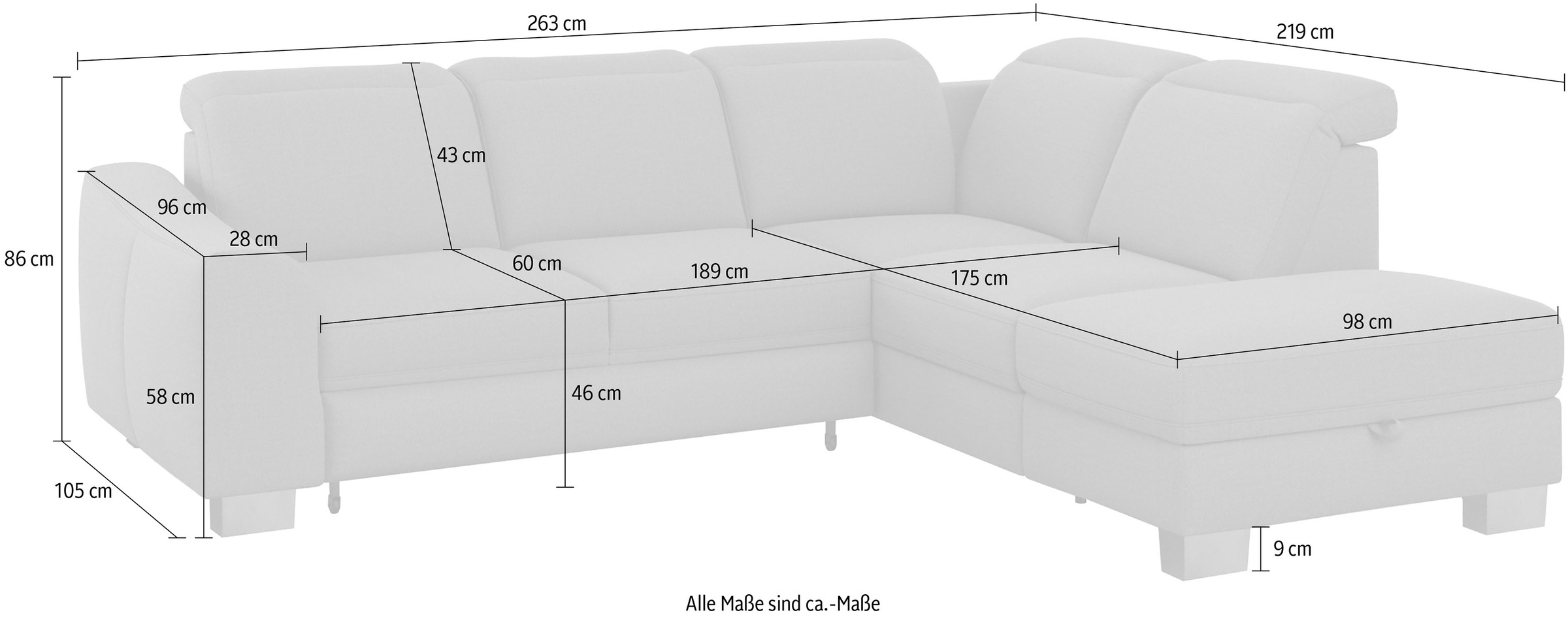 sit&more Ecksofa »Dundee L-Form«, mit Federkern und Edelstahlfüßen, wahlweise mit Kopfteilverstellung