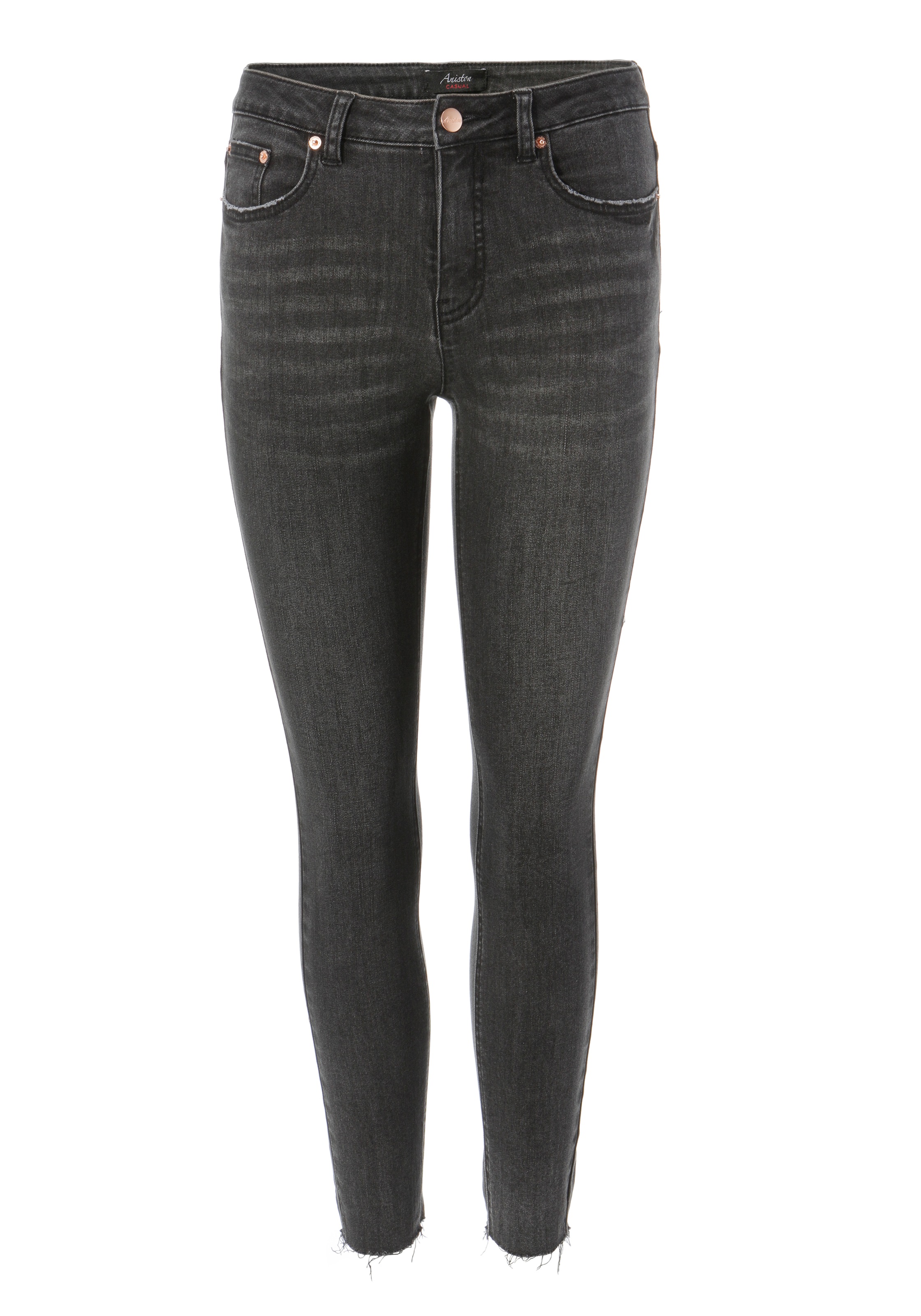 Aniston CASUAL Skinny-fit-Jeans, regular waist - mit ausgefransten Beinabschluss
