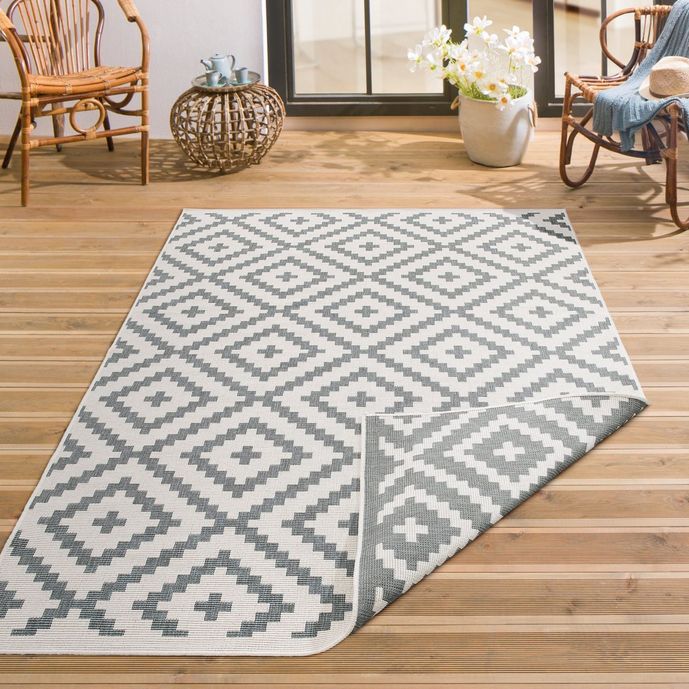 my home Teppich »Ronda Wendeteppich«, rechteckig, 5 mm Höhe, Sisal-Optik, Flachgewebe, In- und Outdoor, geometrisches Boho Design
