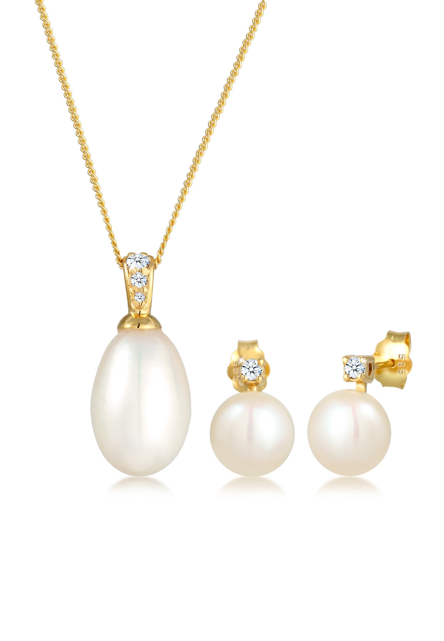 Diamore Schmuckset »Klassisch Perle Diamant (0.11 ct.) 585 Gelbgold«