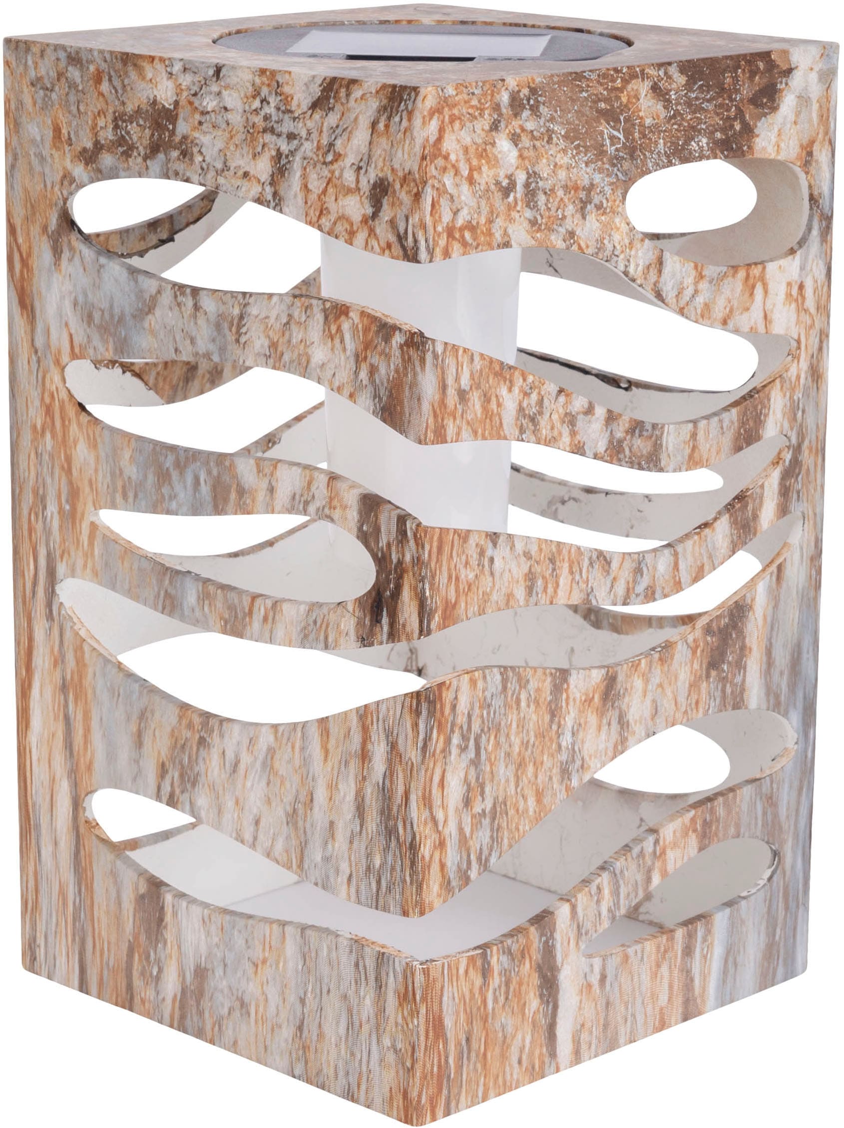 näve LED Solarleuchte »Hilda« LED-Modul 1 Stk. Warmweiß quadratisch, silber/beige Marmoroptik, Flammeneffekt, Dämmerungssensor