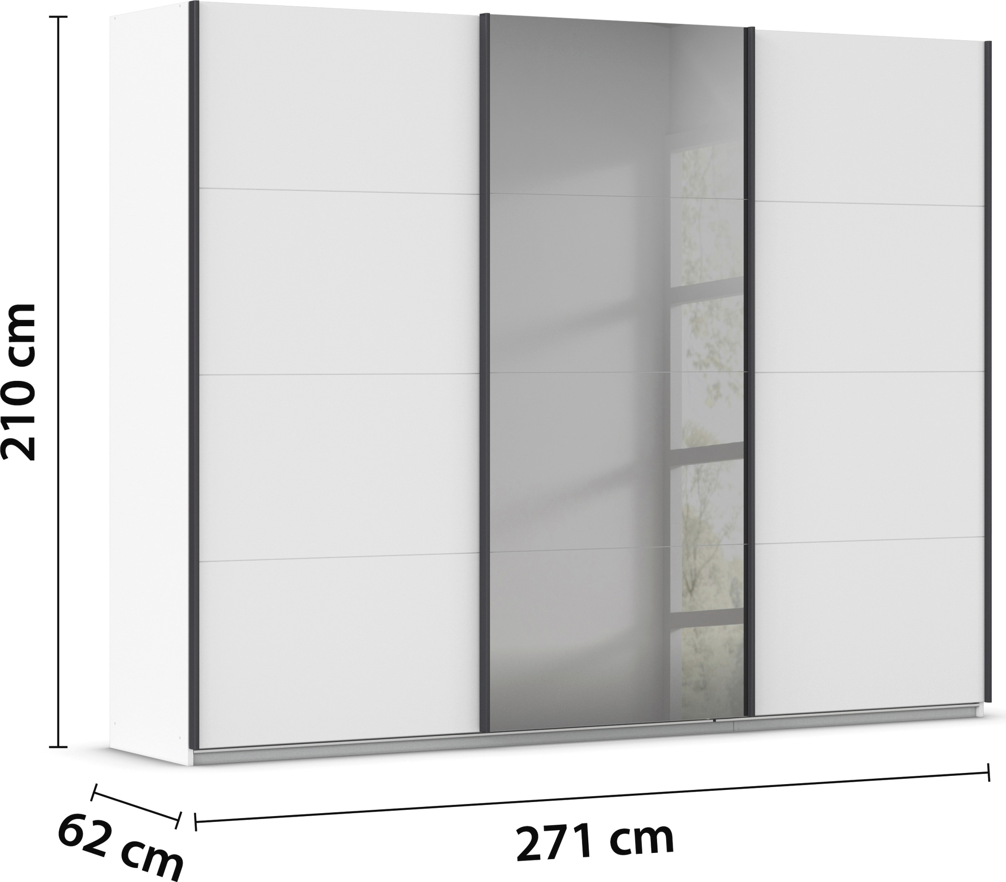 INOSIGN Schwebetürenschrank »Ferris Schrank Garderobe Breite 2,71m BESTSELLER Schlafzimmerschrank«, Kleiderschrank mit Spiegel in 3 Ausführungen BASIC/CLASSIC/PREMIUM