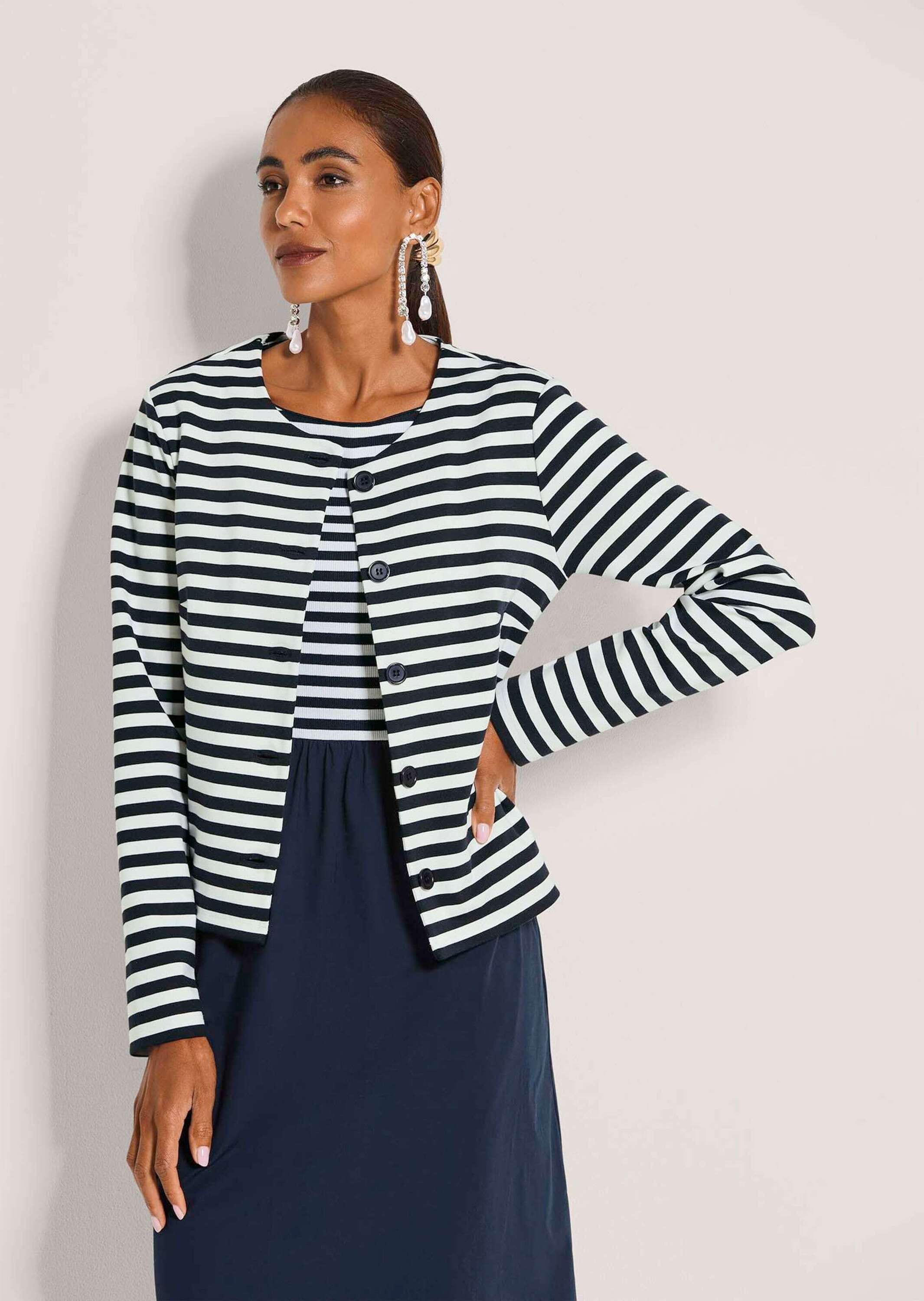 MADELEINE Langarmshirt »Shirtblazer Maritimer Blazer im Streifenlook, Langarm« Maritimer Streifenlook