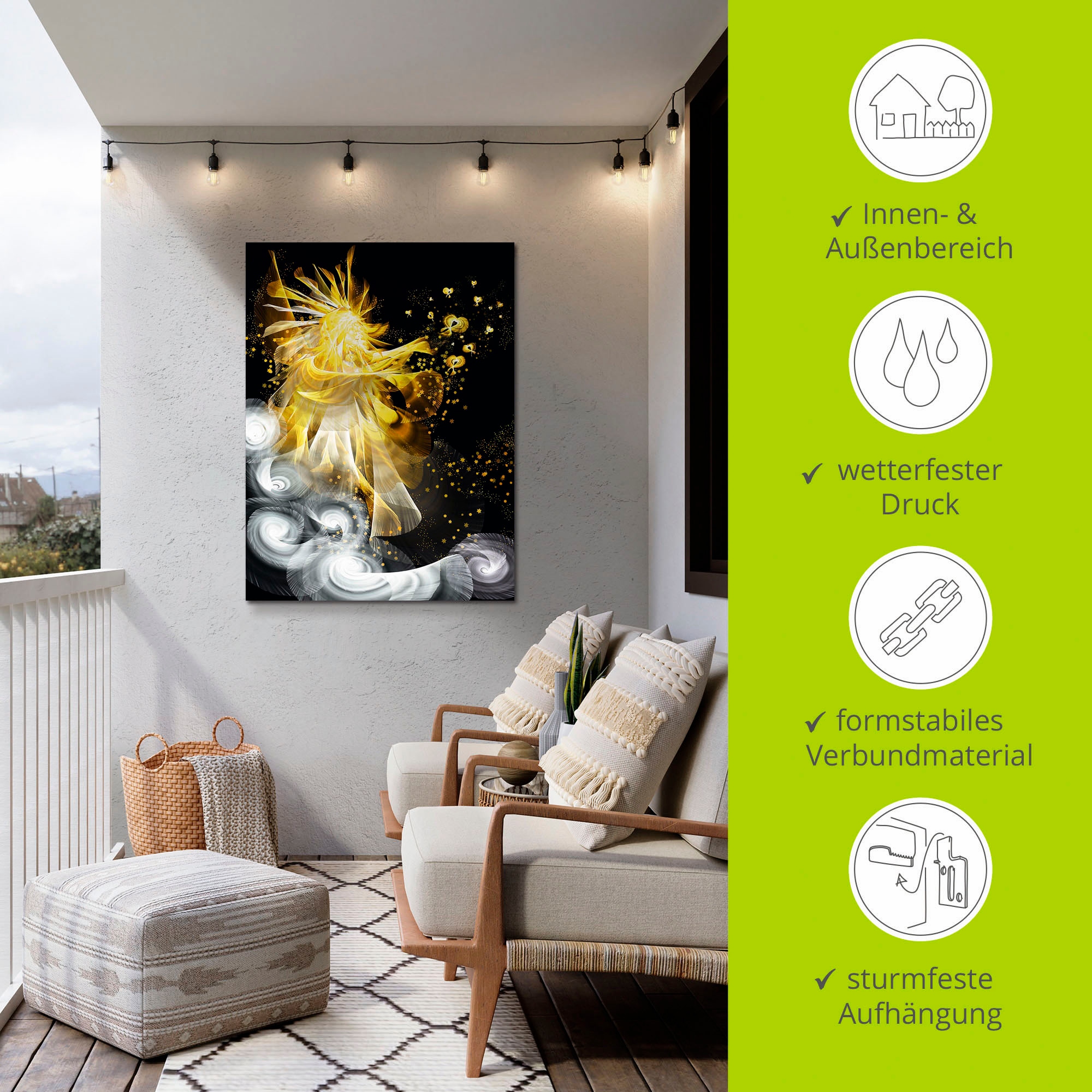 Artland Alu-Dibond-Druck »Goldener Schutzengel«, klassische Fantasie, (1 St.), für Innen- und Außenbereich geeignet, Outdoorbild