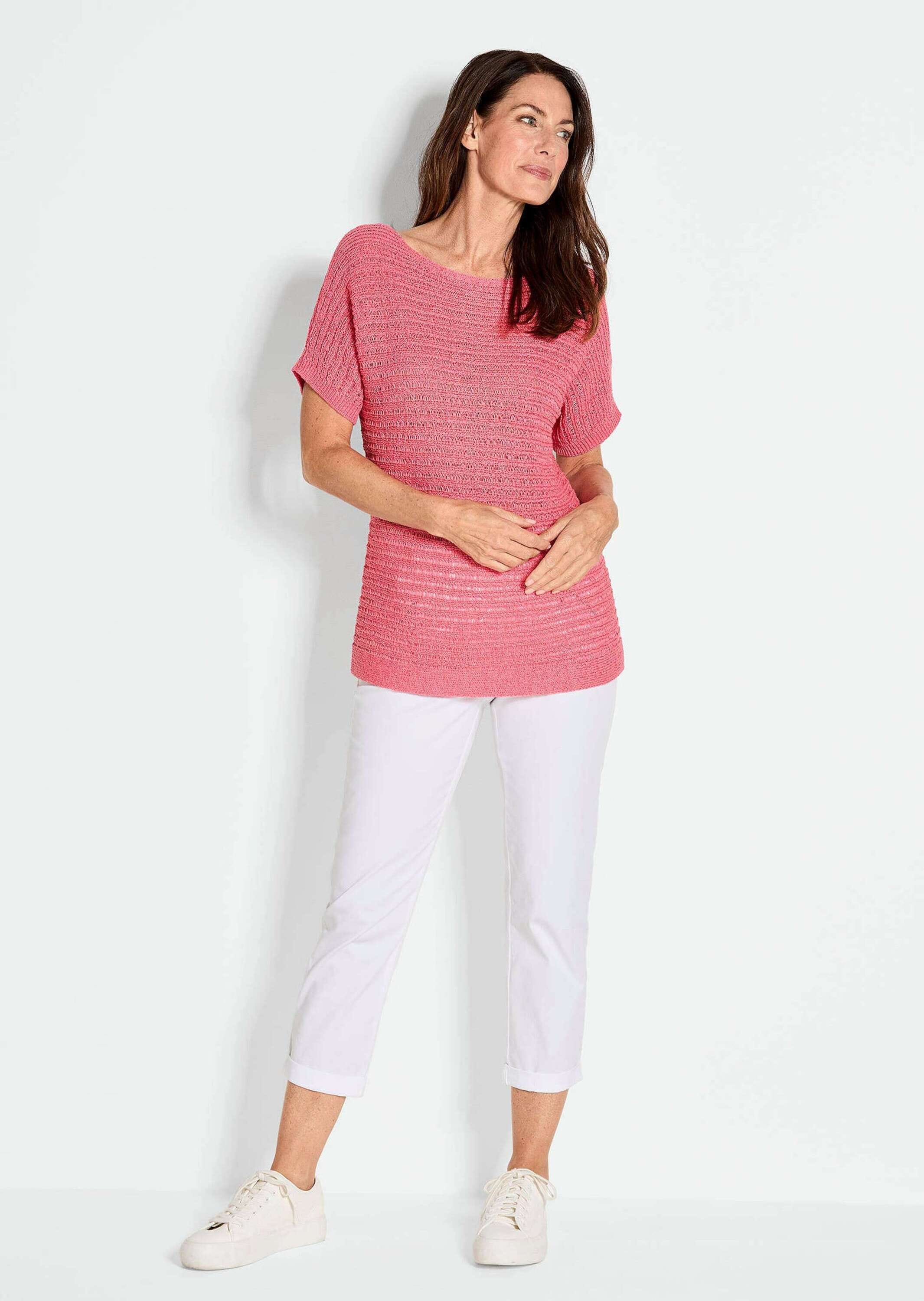 GOLDNER Rundhalspullover »Kurzgröße Kurzarm-Pullover mit Rippen« Rippenbündchen