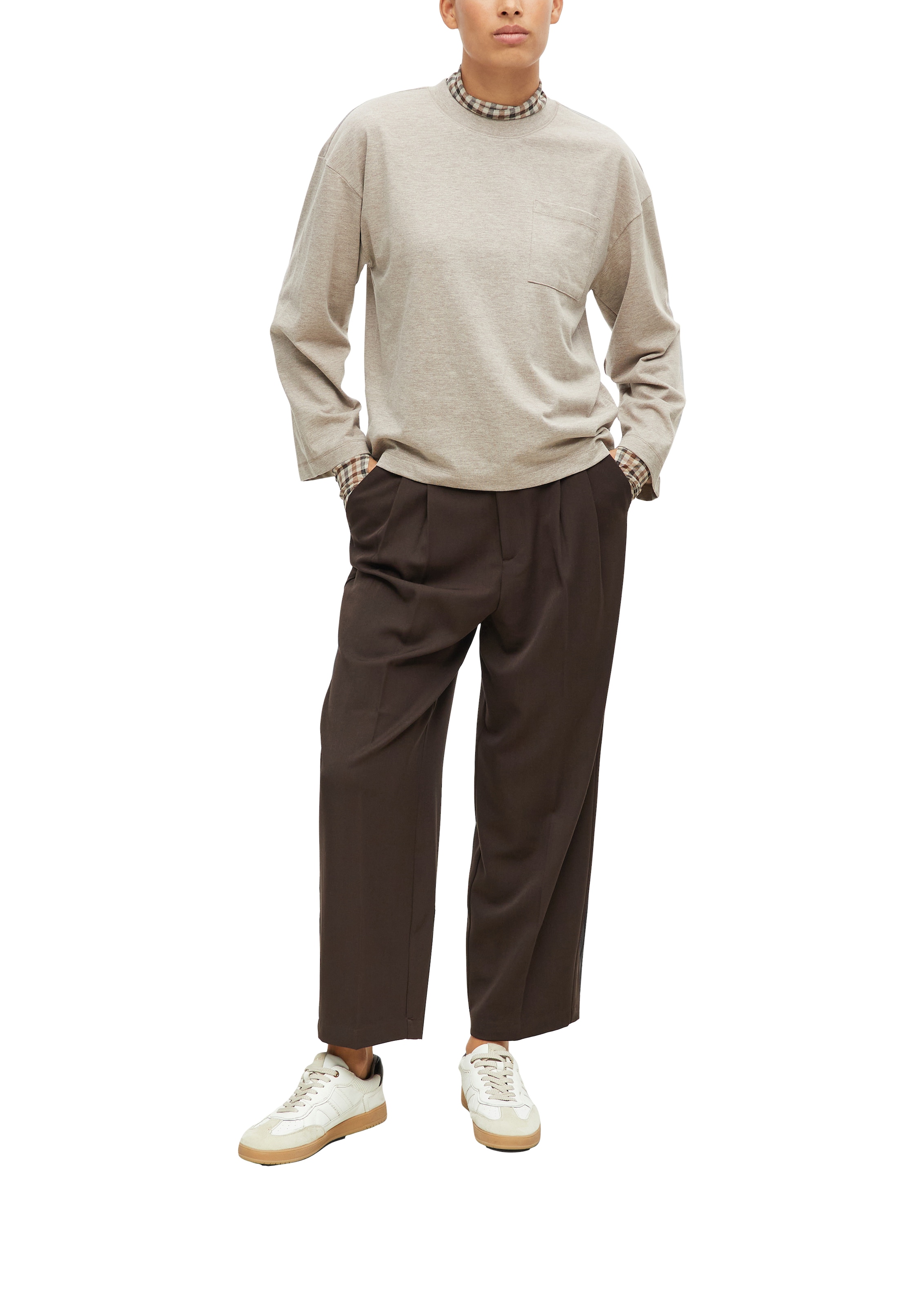 s.Oliver Rundhalsshirt Langarmshirt / Sweatshirt mit Brusttasche / Weite Arme