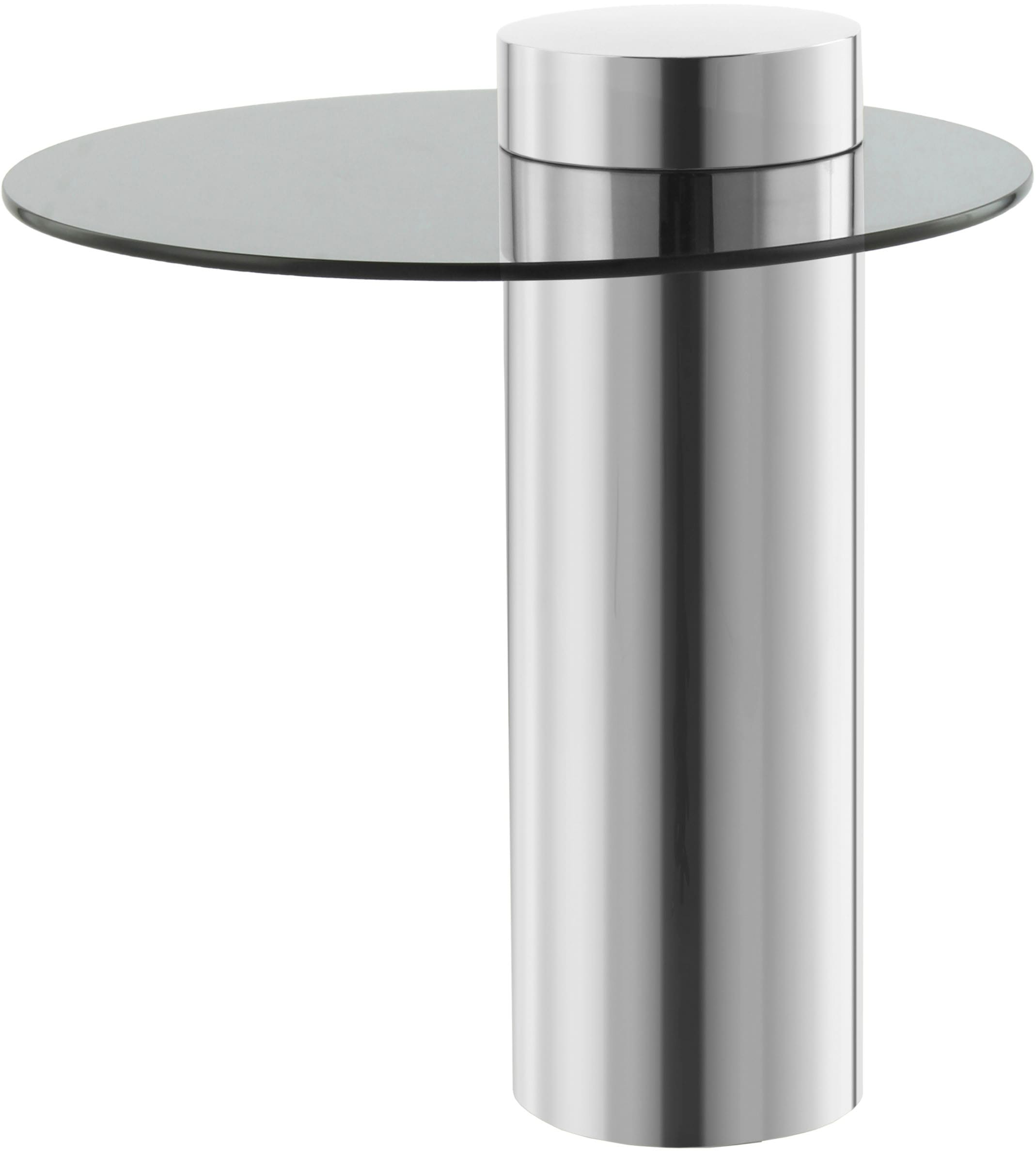 Kayoom Beistelltisch »Ontario 125, Runde Glasplatte aus Sicherheitsglas, 100% Edelstahl«, (1 St.), Minimalistisches Design, Säulengestell, pflegeleicht