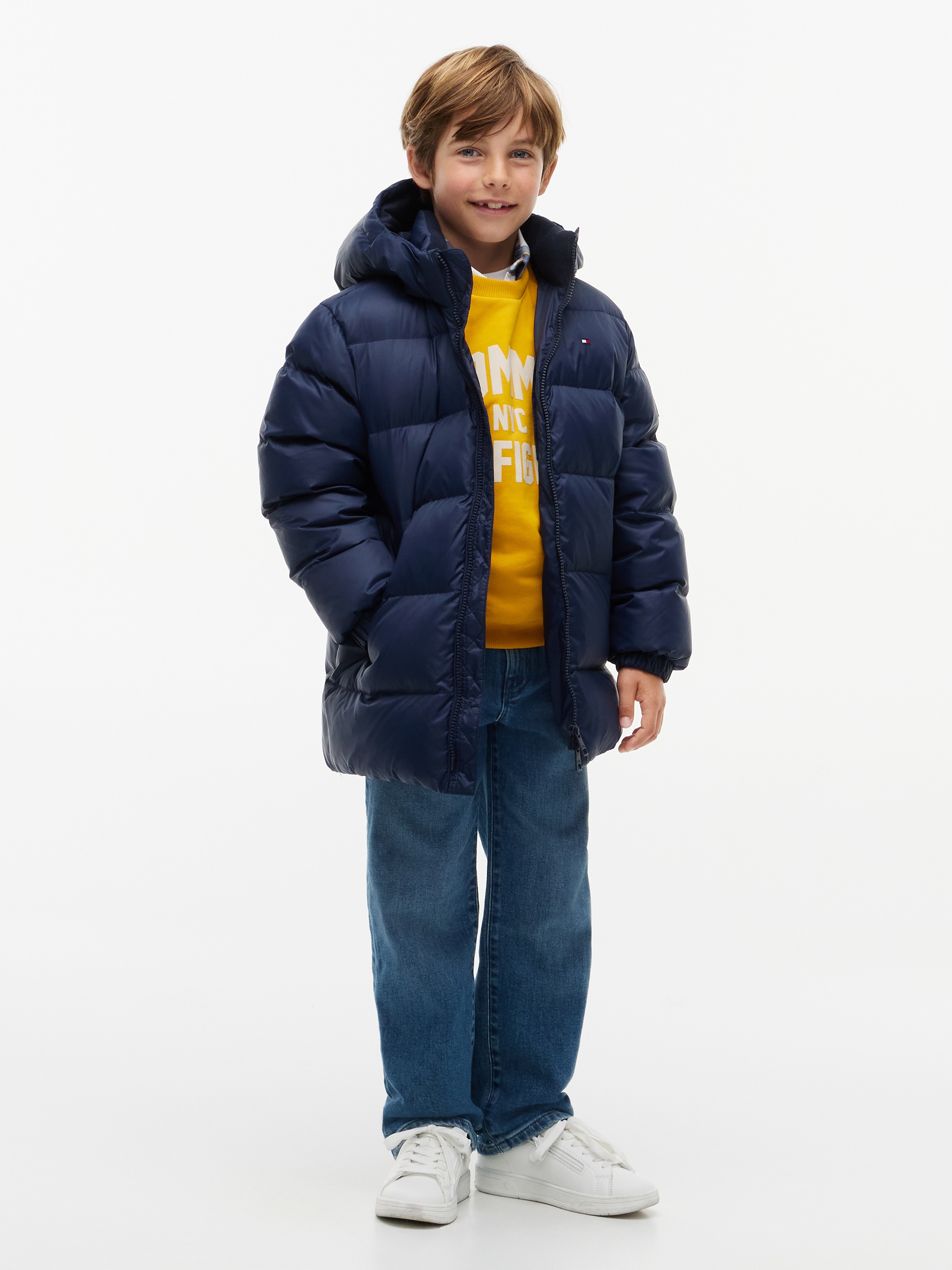 Tommy Hilfiger Steppjacke mit Kapuze 2-Wege-Zipper, abnehmbare Kapuze, Kinder bis 16 Jahre