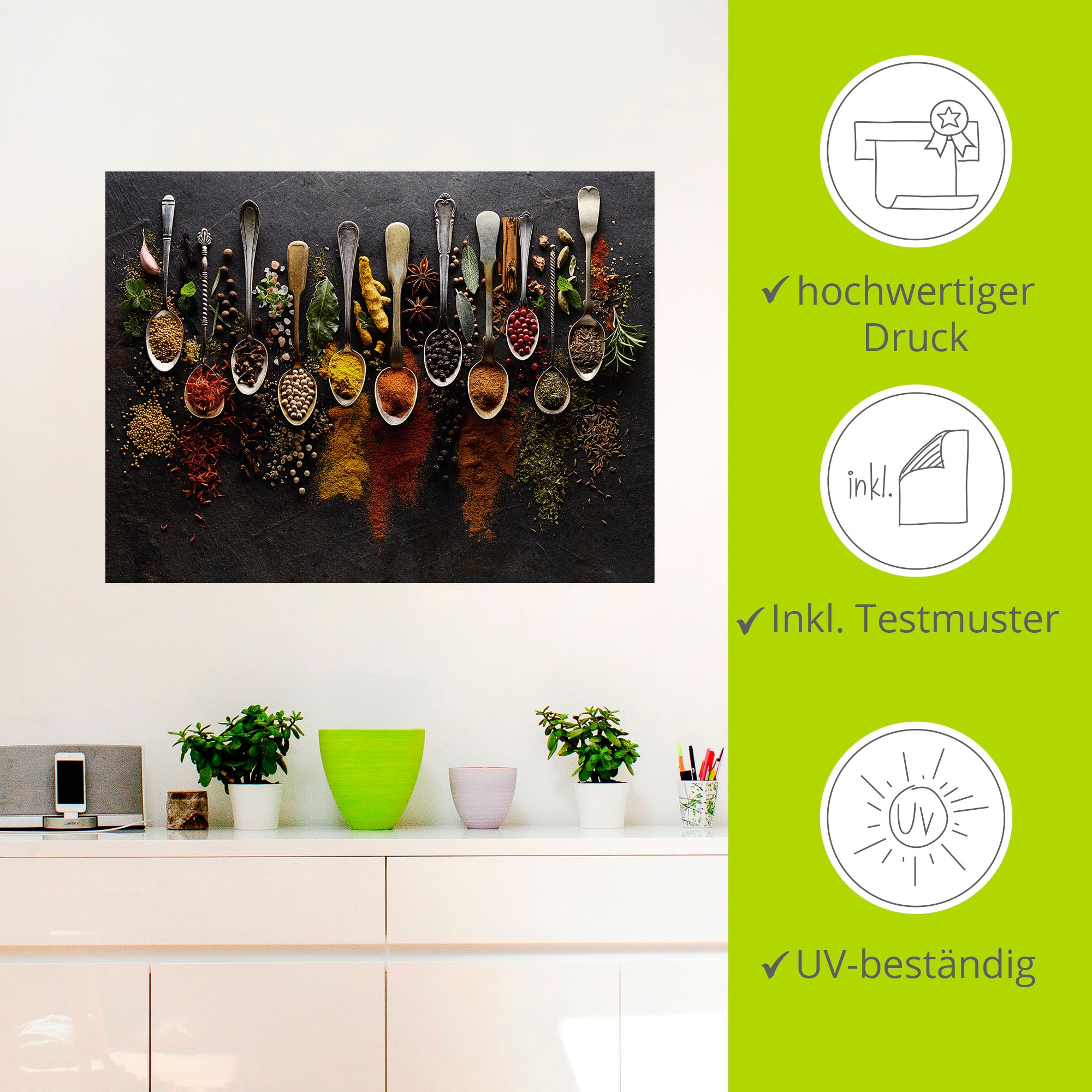 Artland Wandbild »Kräuter Gewürze Schiefer«, Lebensmittel, (1 St.), als Alubild, Outdoorbild, Leinwandbild, Poster, Wandaufkleber