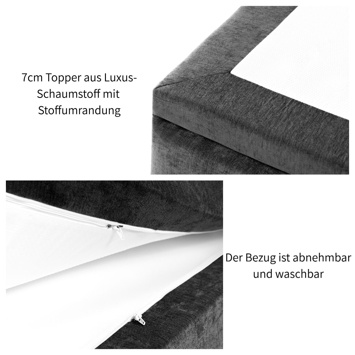 OTTO home Boxspringbett »FYNNA in den Breiten 140 & 180cm erhältlich, inkl. Bettkasten« inkl. Topper, erhältlich in verschiedenen Farben