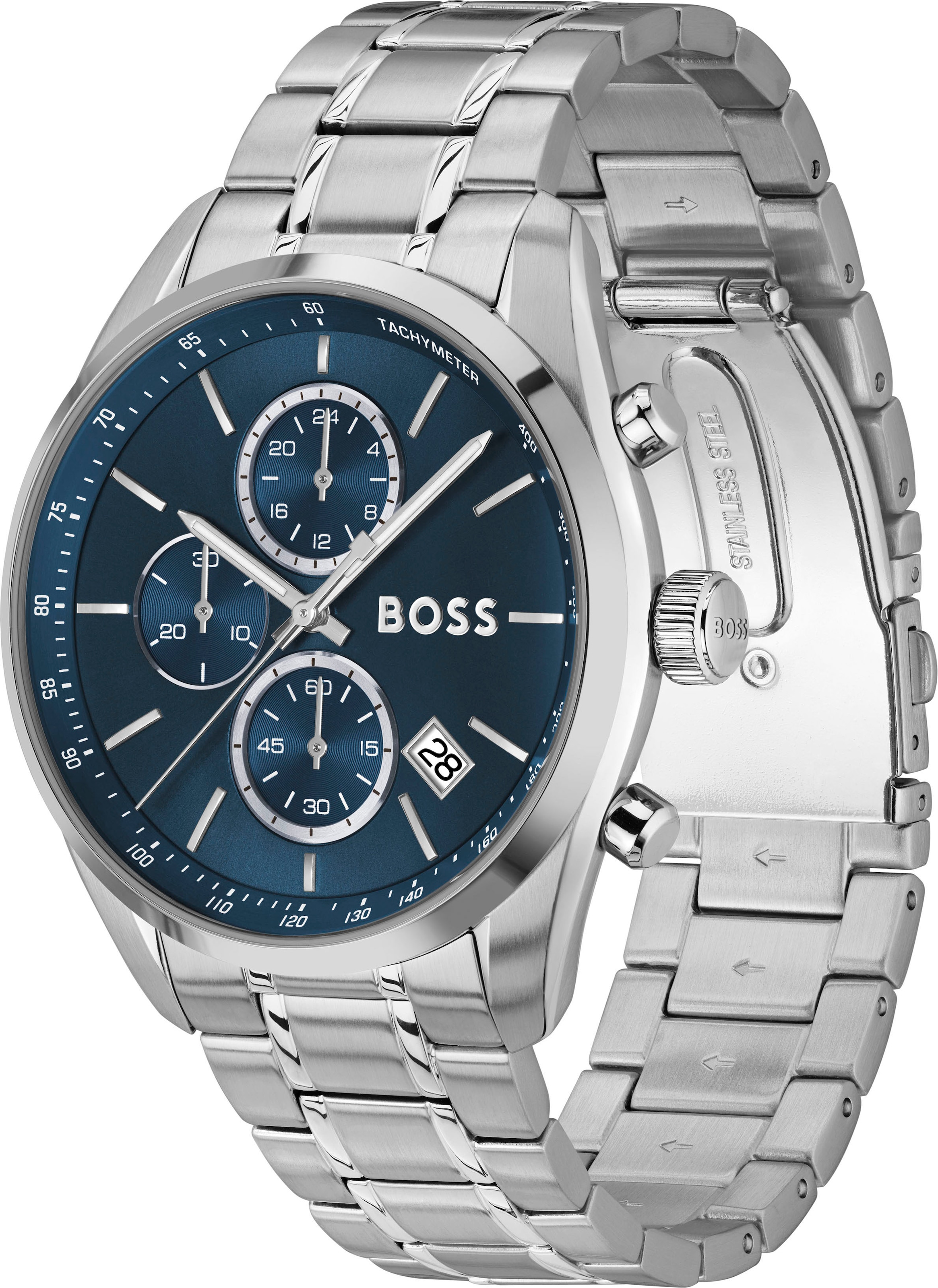 BOSS Chronograph »GRAND PRIX 44« Quarzuhr, Armbanduhr, Herrenuhr, Edelstahlarmband, analog, Tag