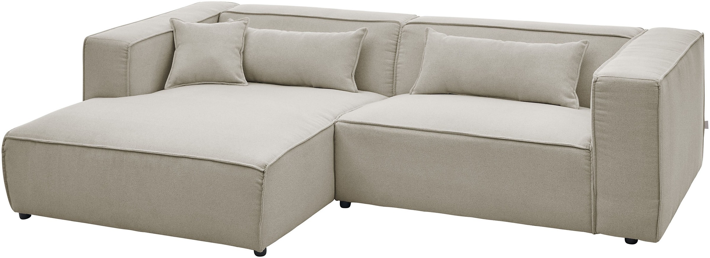 LeGer Home by Lena Gercke Ecksofa »PIARA mit Kedernaht in Cord oder Leinenoptik, moderne Couch in L-Form«, wahlweise Ottomane rechts/links, schwarze Füße, bequemer Sitzkomfort