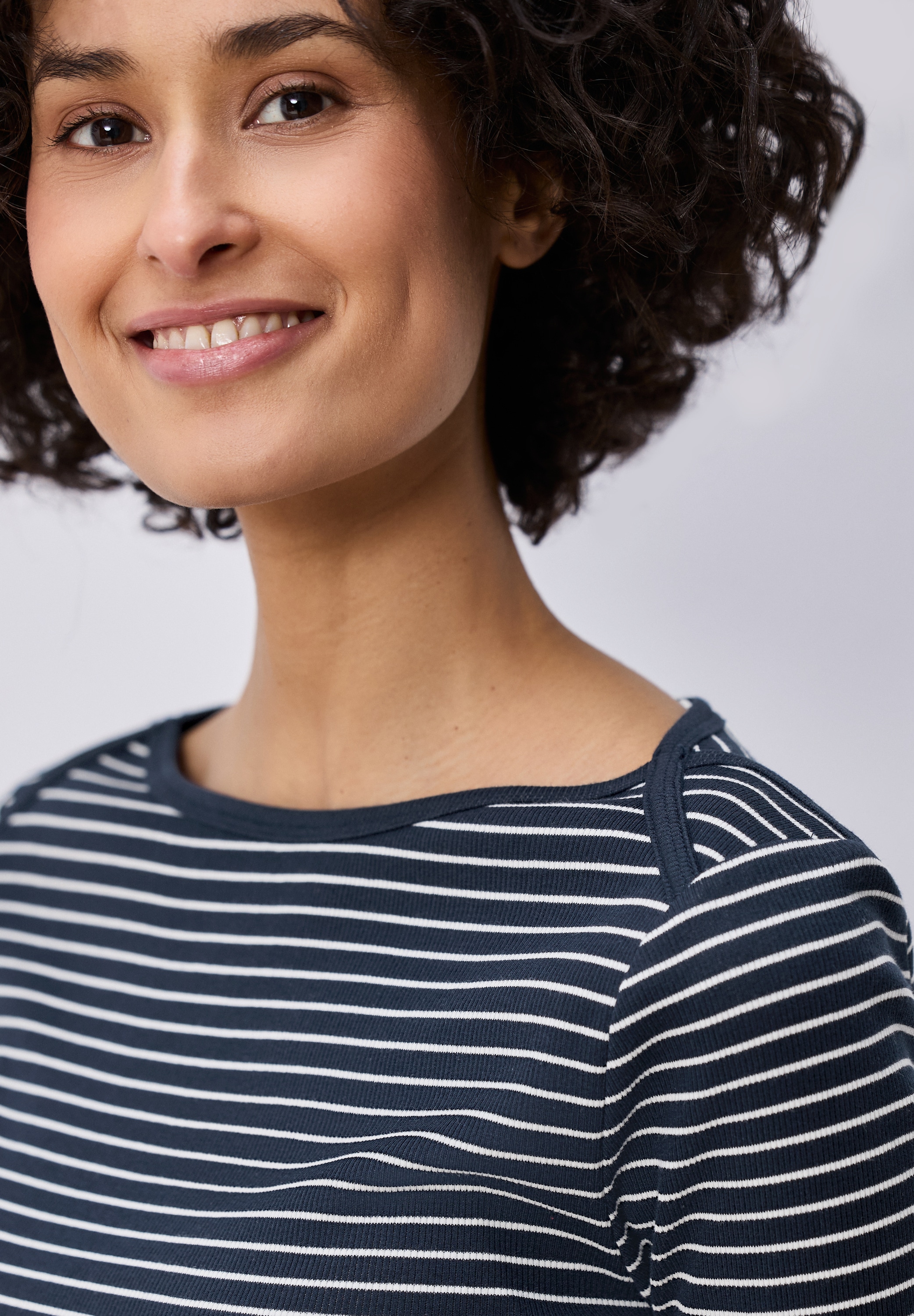 STREET ONE 3/4-Arm-Shirt mit Streifen und in Ripp-Qualität