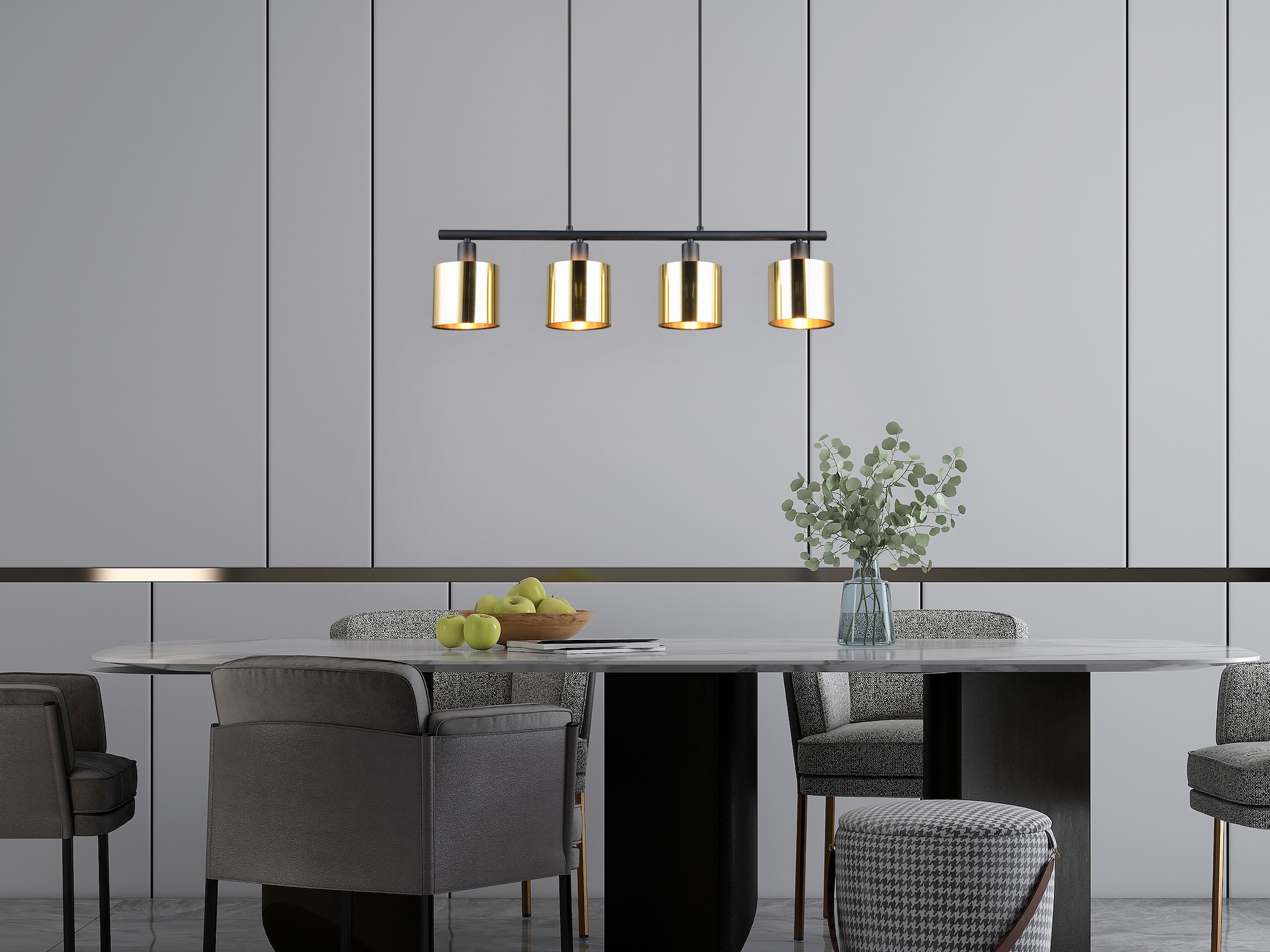 REALITY Leuchten Pendelleuchte »JASON, Hängelampe Esszimmerlampe,  4-flammig, exkl. 4xE14 max 10W« E14 1 Stk. warmweiß - kaltweiß höhenverstellbar max 150cm, mit semi-transparenten Kunststoff-Schirmen