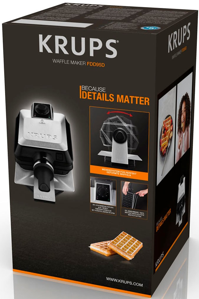 Krups Waffeleisen »Professional, für 2 dicke Waffeln, spülmaschinengeeignete Platten« 1200 W 7 Bräunungsstufen und  Vorheizfunkion, drehbar, Auffangschale, FDD95D