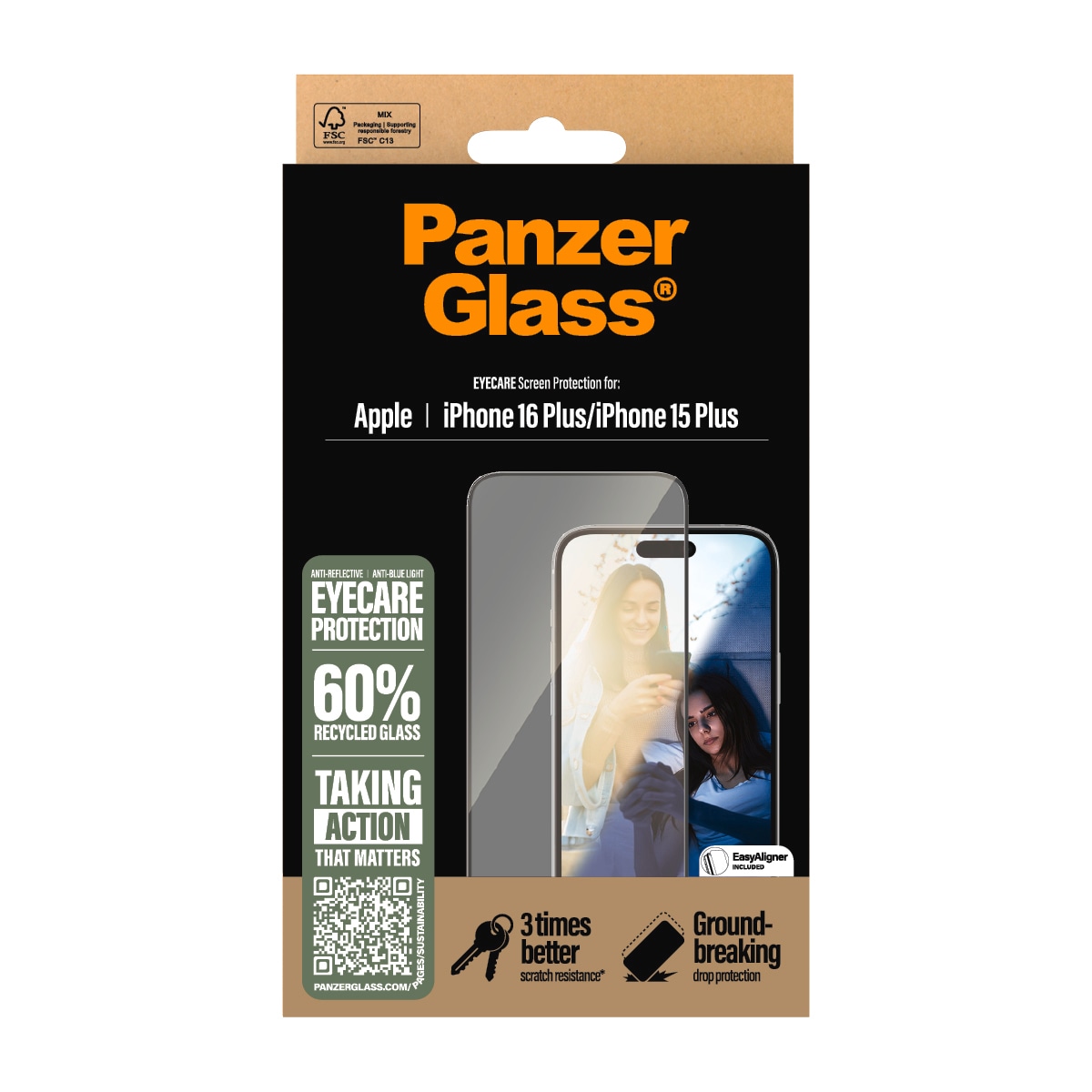 PanzerGlass Displayschutzglas »EyeCare Screen Protection«, für Apple iPhone 16 Plus-Apple iPhone 15 Plus, Displayschutzfolie, Schutzfolie, Bildschirmschutz, kratz- & stoßfest