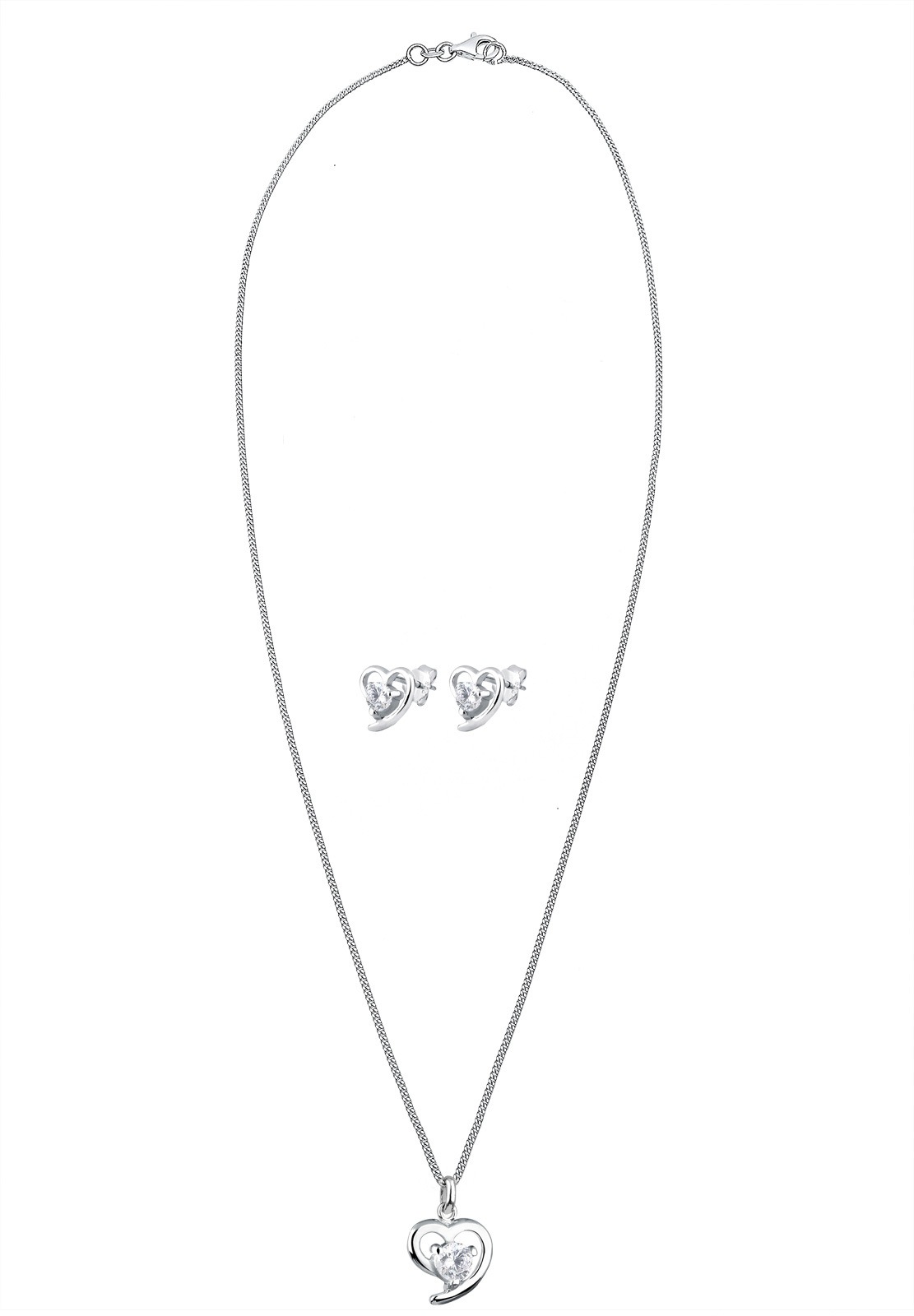 Elli Ohrring und Ketten Set »Schmuckset Herz Zirkonia Weiß 925 Sterling Silber«