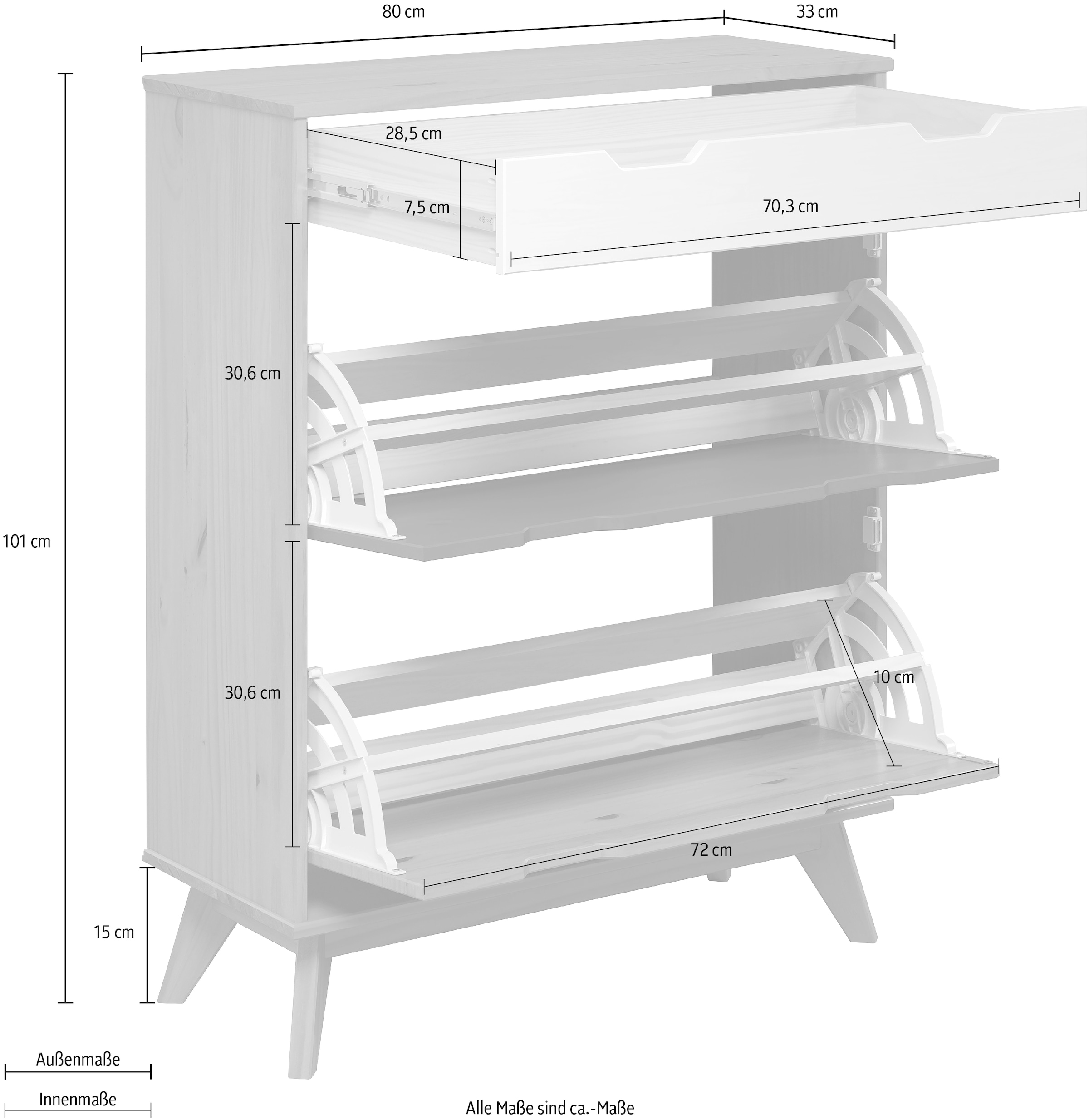 INTER-FURN Schuhschrank »Scandik«, kleiner Schuhschrank mit 2 Klappen