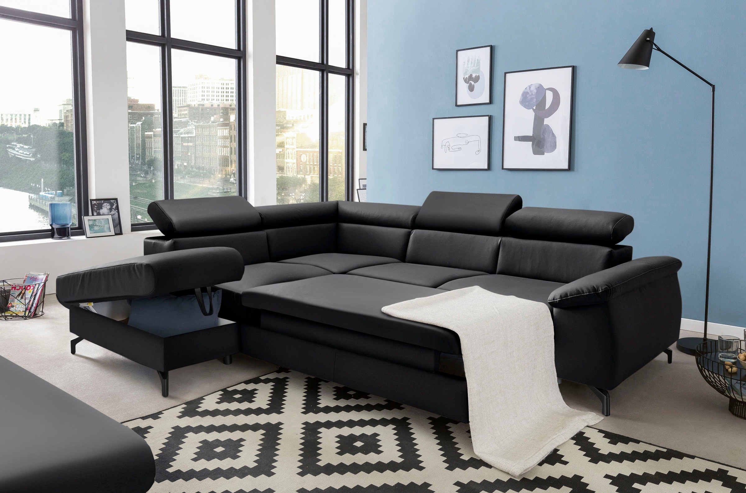 COTTA Polstergarnitur »Komaris L-Form«, (Set), Set bestehend aus: Ecksofa mit Kopfteilverstellung & Hocker
