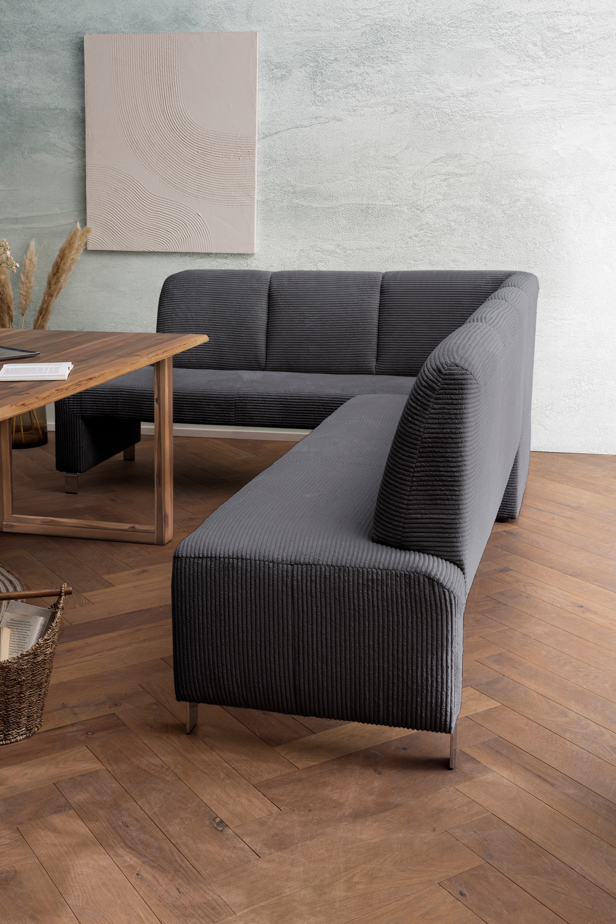 exxpo - sofa fashion Eckbank »Intenso, modern, wahlweise in Leder oder Textil, 264/197 cm (B/T)«, hohe Bodenfreiheit, frei im Raum stellbar, hoher Sitzkomfort