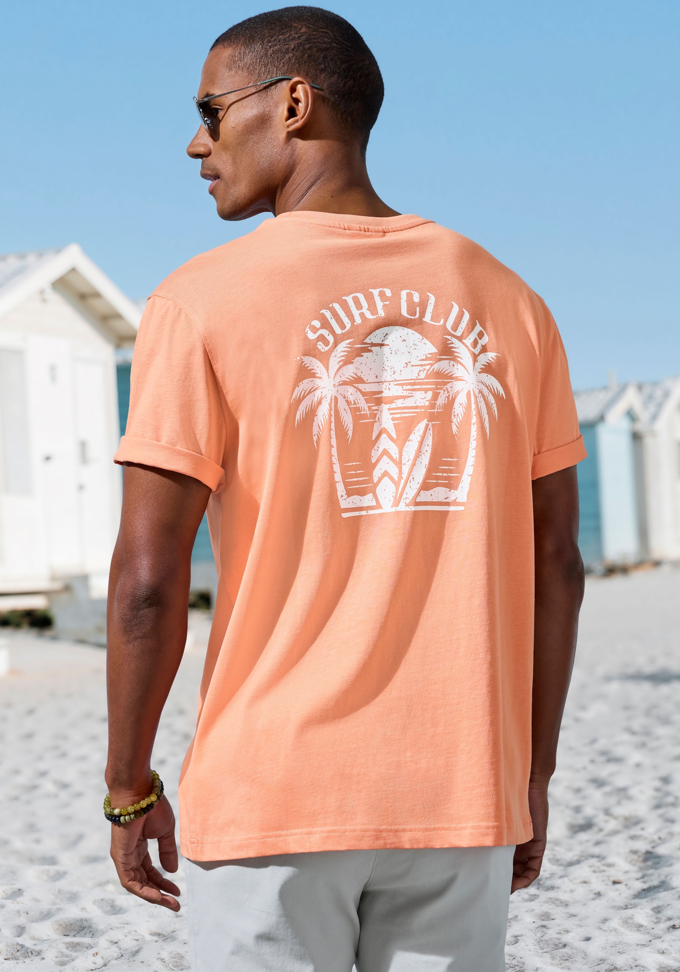 Beachtime T-Shirt », Printshirt« Kurzarm, mit stylischem Print, Rundhalsausschnitt, aus Baumwolle