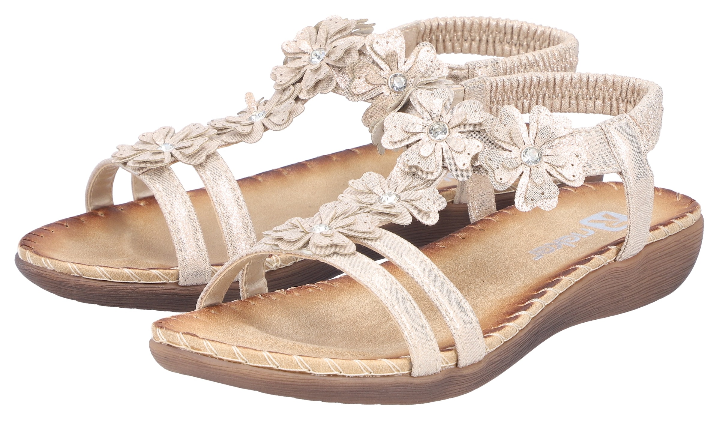 Rieker Sandale  Sommerschuh, Urlaubsschuh mit Blütenverzierung und Glitzersteine