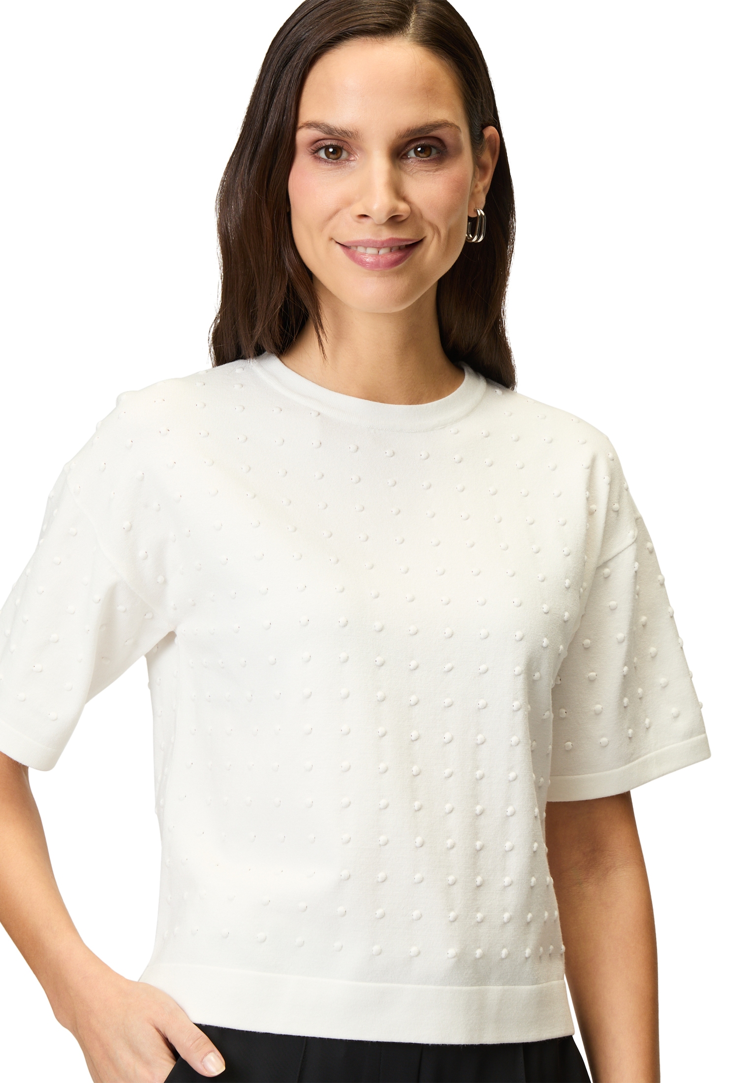 Zero Rundhalspullover »Pullover mit Punkt-Stickerei«