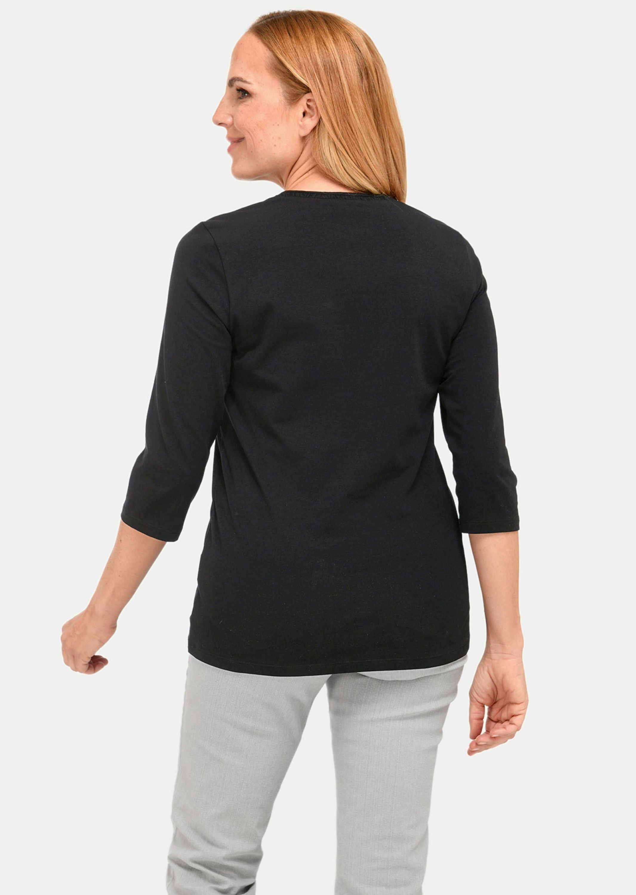 GOLDNER 3/4-Arm-Shirt »Geschmücktes Rundhalsshirt aus Pima-Baumwolle«