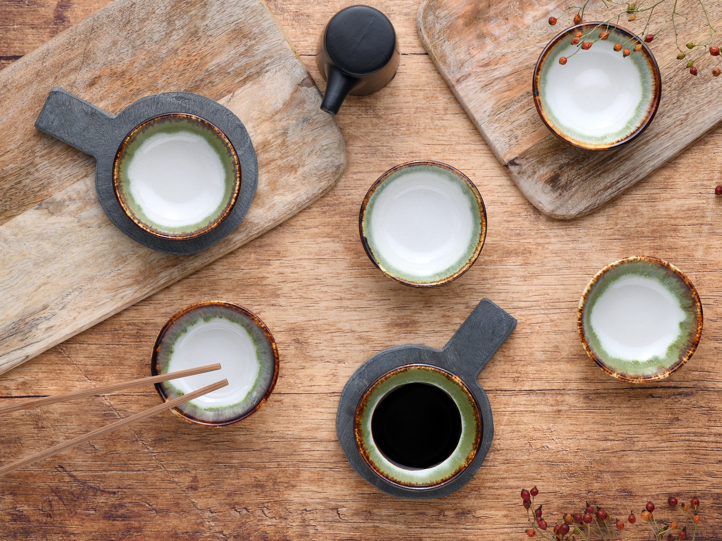 CreaTable Schale »Cascade, Sojaschale, Ø 8 cm, 6-tlg« 6 Stk. aus Steinzeug Rekativglasur, Healthy Food