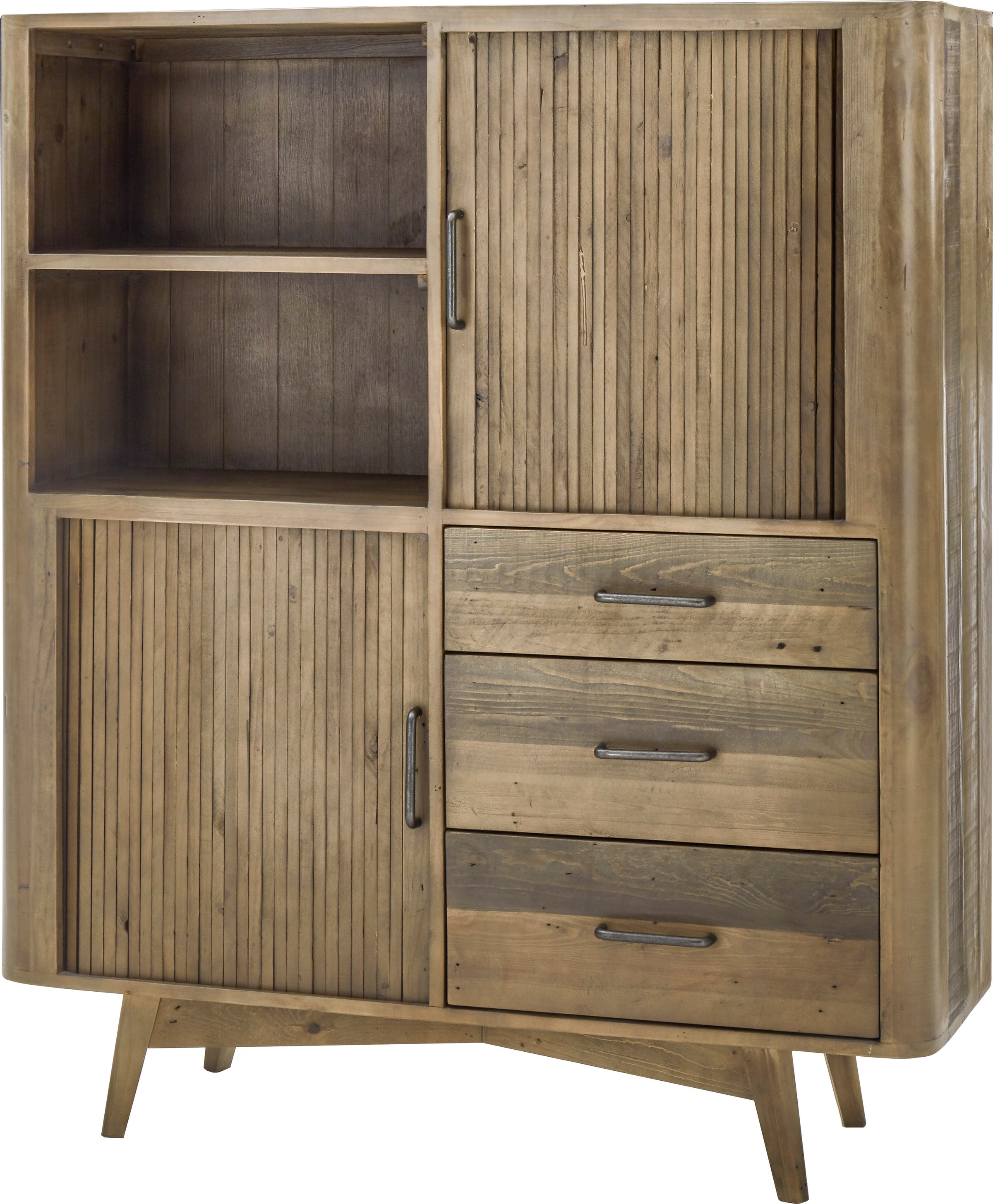 Premium collection by Home affaire Highboard »Leandro«, Höhe: 140cm, recyceltes Pinienholz, mit 2 Schiebetüren