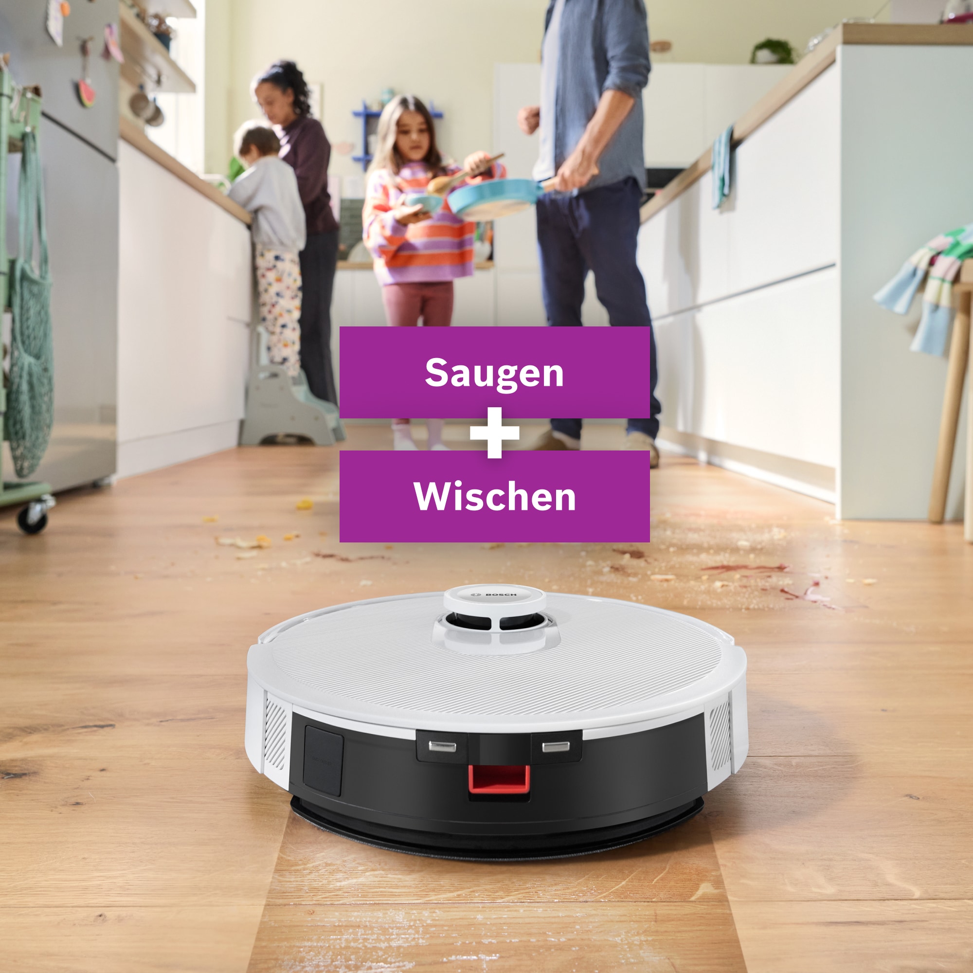 BOSCH Saugroboter »Spotless BCRC1W, Saugroboter mit Wischfunktion, 11.000 Pa Saugkraft«, Ladestation, einfache Navigation mit Infrarot-Licht, Carbon Bürste
