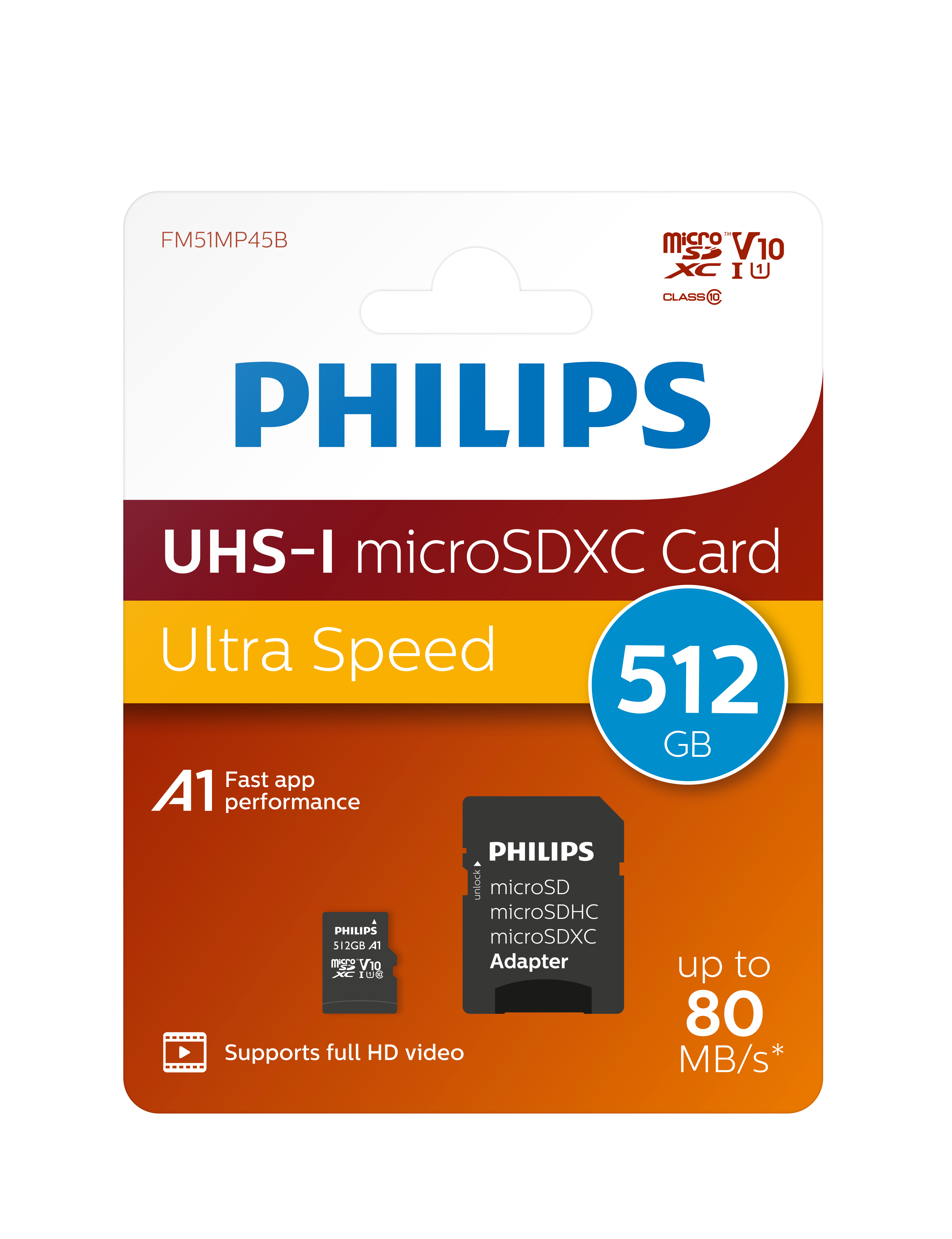 Philips Speicherkarte »MicroSDXC UHS-I CL10 U1 512GB« (512 GB UHS-I Class 10 80 MB/s Lesegeschwindigkeit) in schwarz, Größe 512 GB
