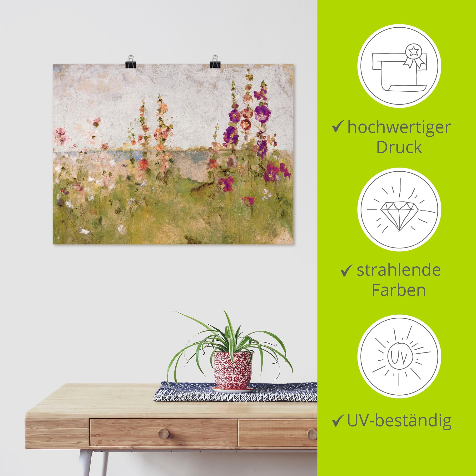 Artland Wandbild »Stockrosen am Meer« Blumen 1 Stk. tlg. als Leinwandbild, Poster in verschied. Größen