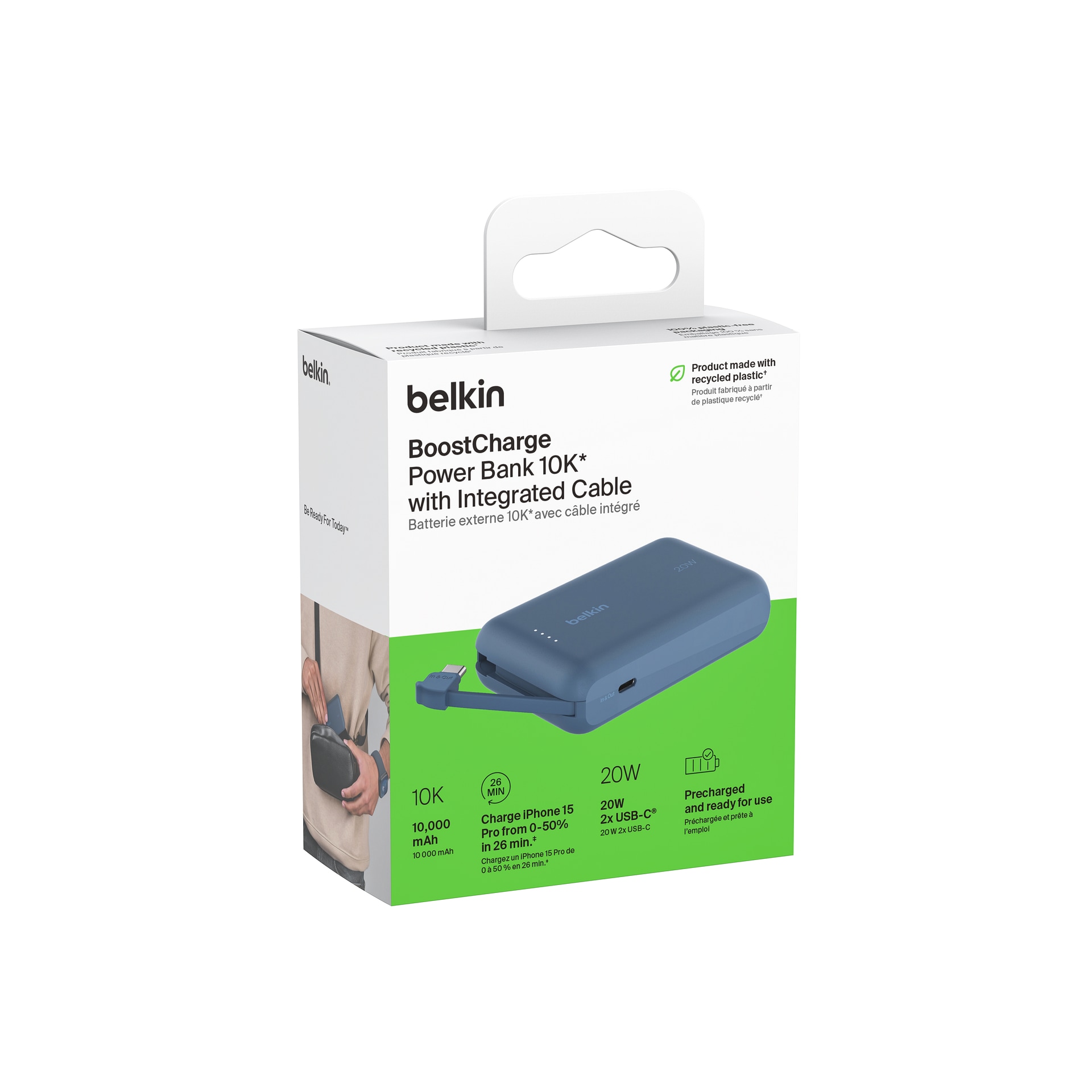 Belkin Powerbank »BoostCharge Power Bank 10K mit integrierten Kabeln«, Belkin BOOST CHARGE Power Delivery Powerbank 10.000mAh, white