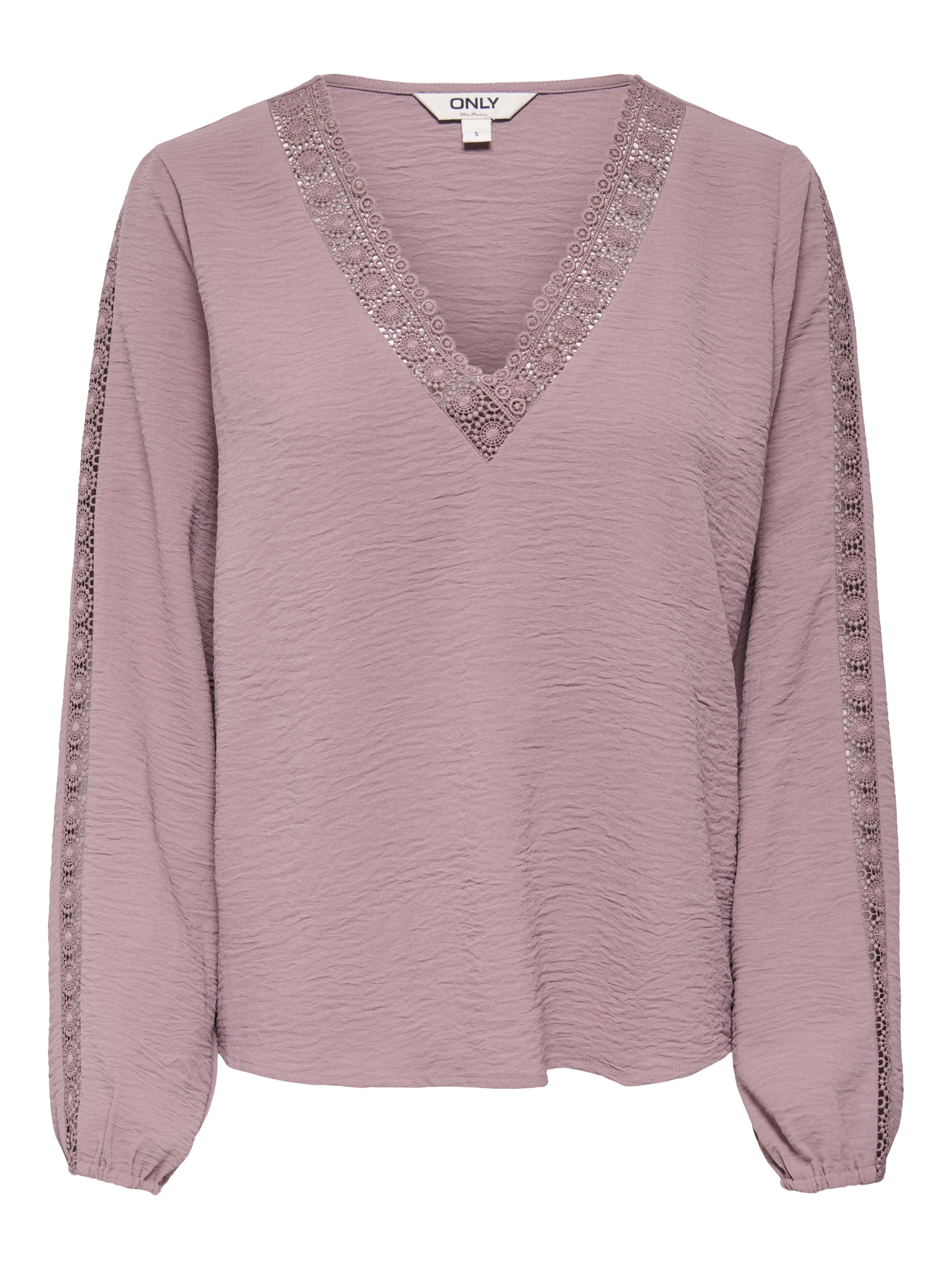 ONLY Langarmbluse »ONLGREGOR METTE LS LACE TOP WVN« Kunstfaser, regular fit, V-Ausschnitt, Regular Waist