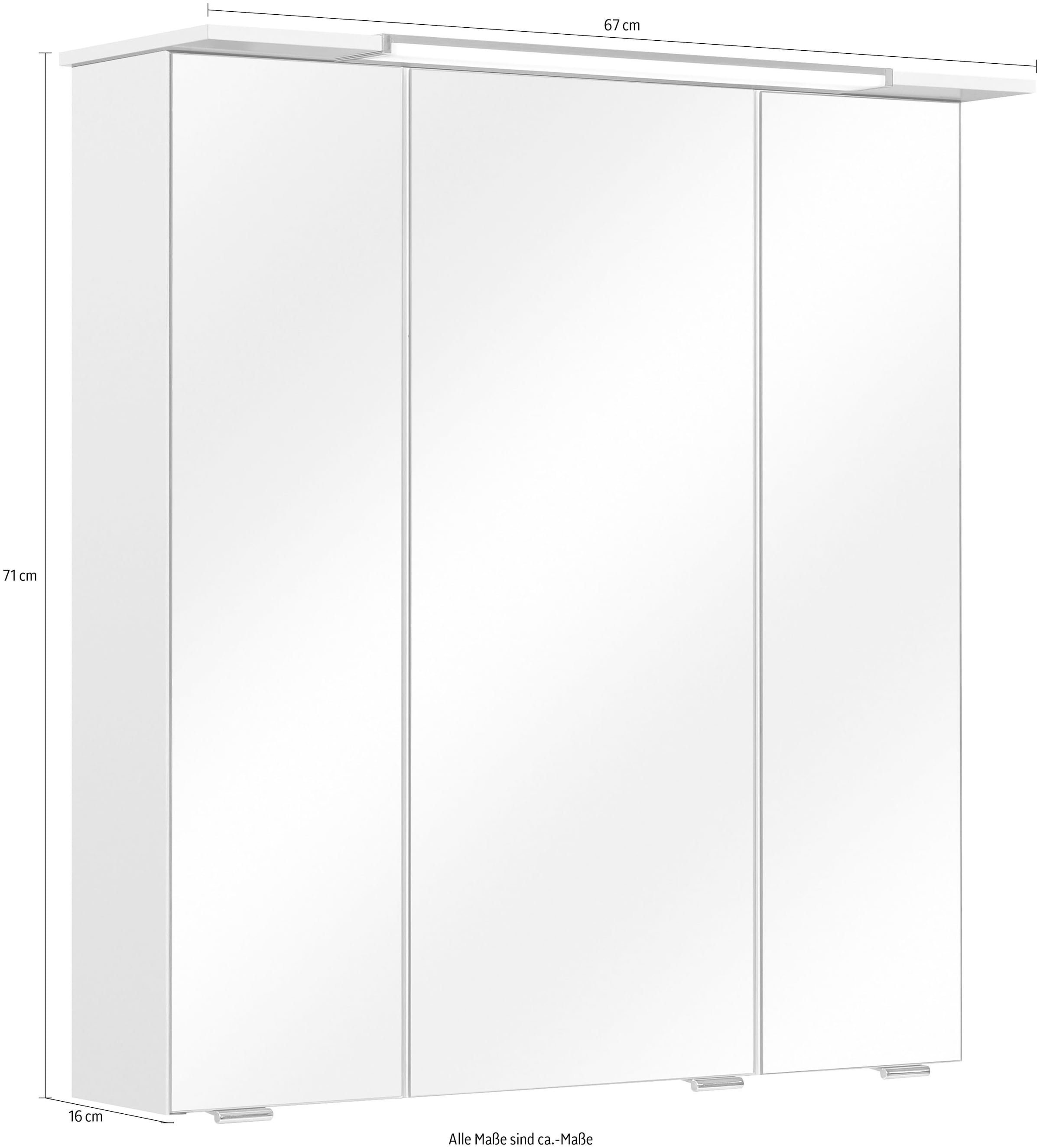 Saphir Spiegelschrank »Quickset 376 Badschrank, 3 Spiegeltüren, 6 Einlegeböden, 67 cm breit«, inkl. LED-Beleuchtung, Türdämpfer, Schalter-/Steckdosenkombination