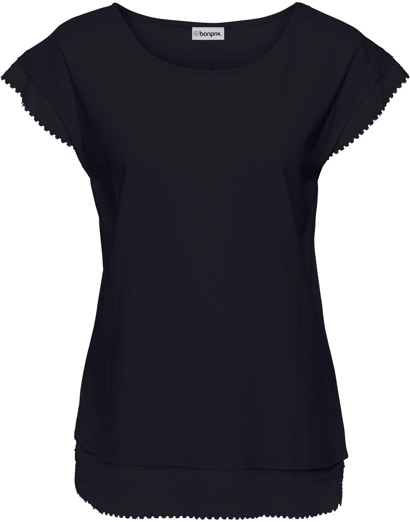 bonprix T-Shirt bequeme Passform, überschnittene Schultern, mit Spitzendetails