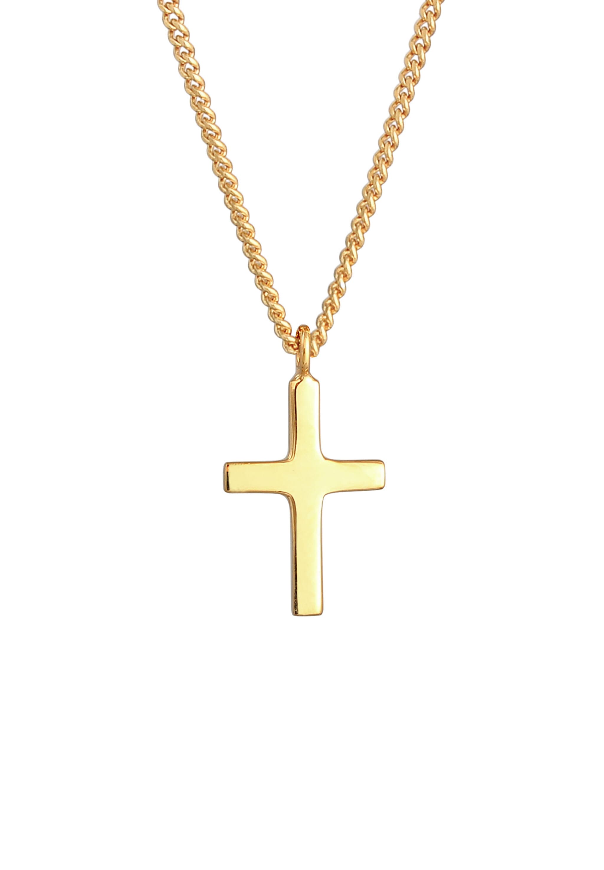 Elli Premium Kette mit Anhänger »Halskette Kreuz Klassisch Glaube Kommunion 375 Gelbgold«