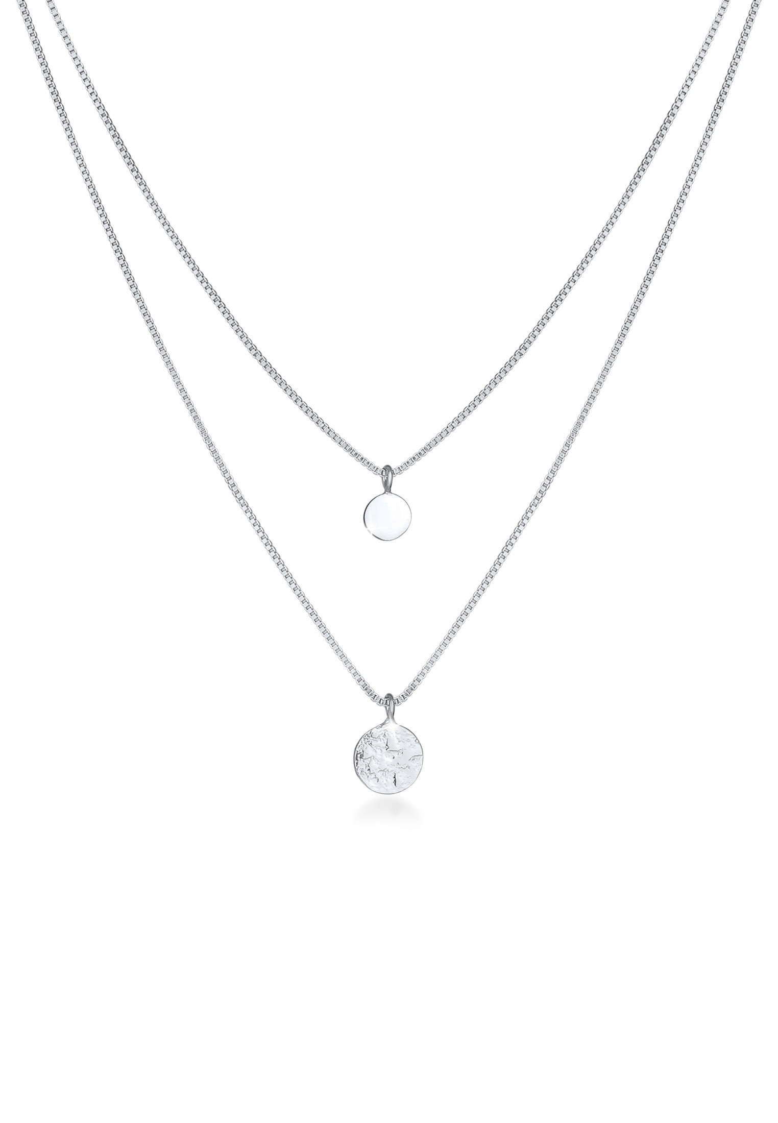 Elli Gliederkette »2-lagig Layer Coin Plättchen Struktur 925 Silber«